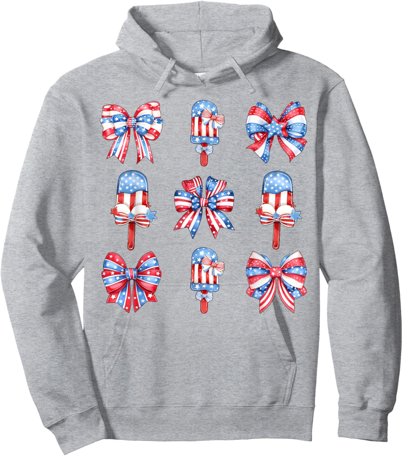 4th of July Cute Popsicle Bows Patriotic Women Kids Hoodie - Hoodie | Ash