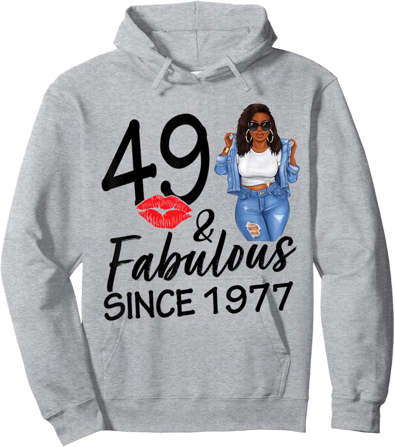 49 and Fabulous Since 1977 49th Birthday Afro Black Women Hoodie - Hoodie | Ash