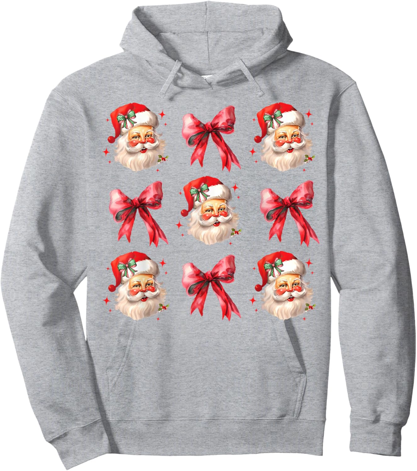 Retro Coquette Santa Red Bows Christmas Girl Hoodie - Hoodie | Ash