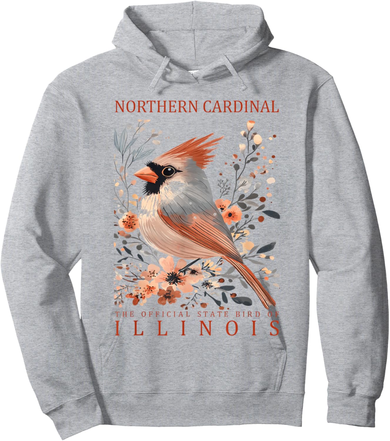 Northern Cardinal Illinois State Bird Art Hoodie - Hoodie | Ash