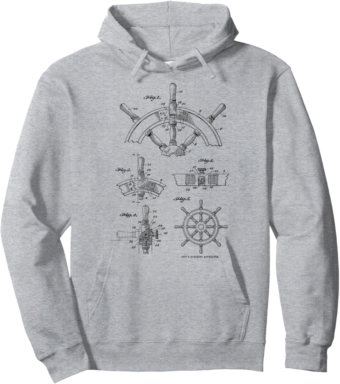 Nautical Vintage Sailing Boating Ship's Wheel Patent Sailors Hoodie - Hoodie | Ash