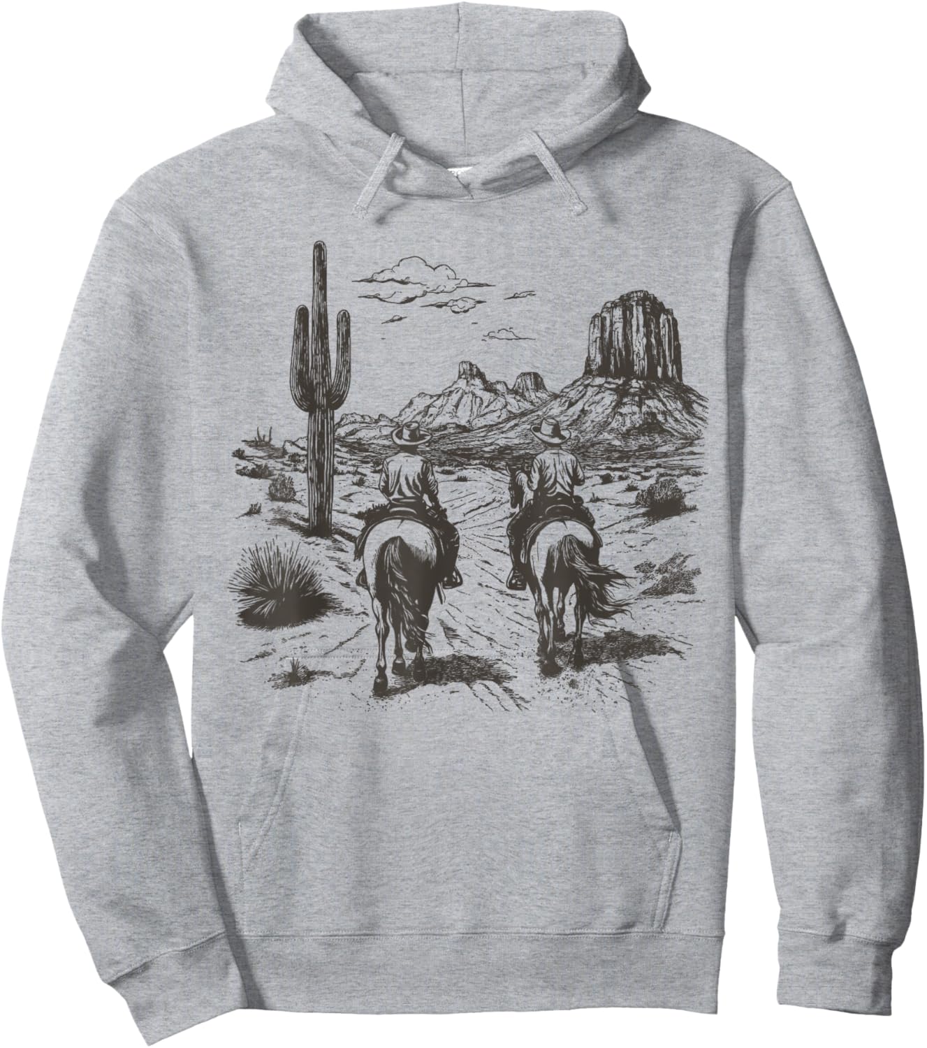 Vintage Cowboy Riding Horse Western Desert Mountain Country Hoodie - Hoodie | Ash