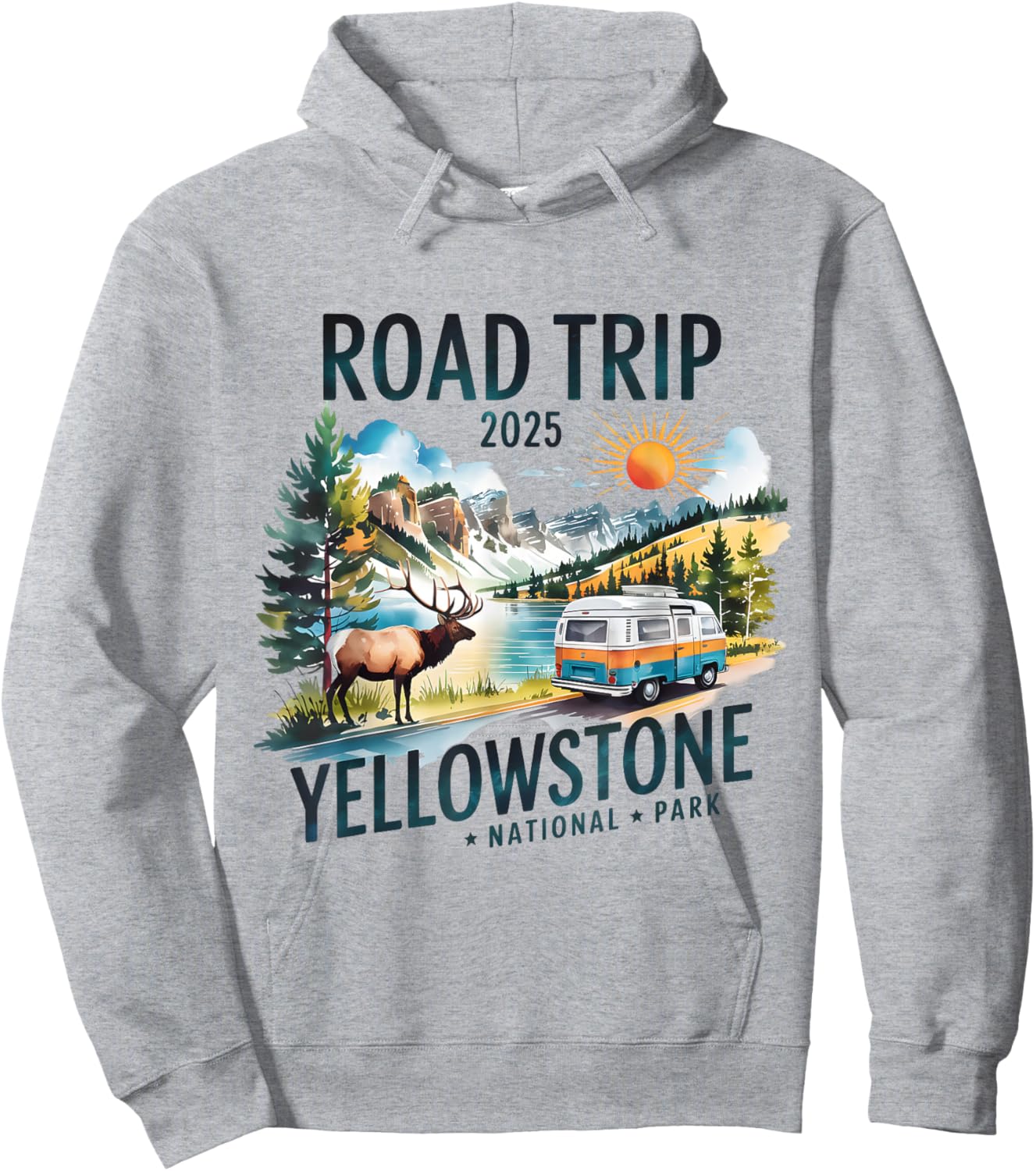 Yellowstone Road Trip 2025 Nature Adventure Souvenir Design Hoodie - Hoodie | Ash