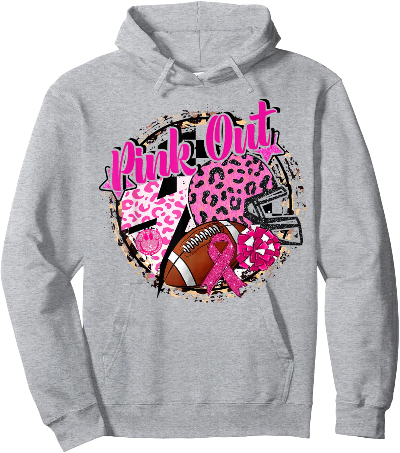 Pink Out Cheer Football Pink Ribbon Breast Cancer Awareness Hoodie - Hoodie | Ash