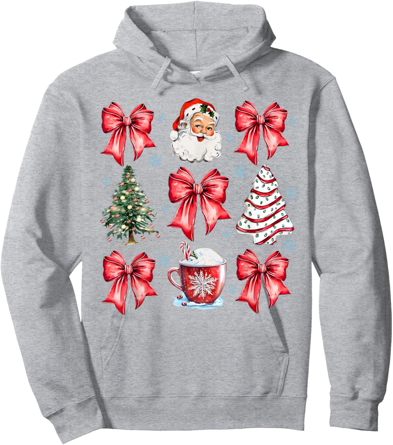Retro Christmas Coquette Bow Santa Coffee Cake Holiday Women Hoodie - Hoodie | Ash