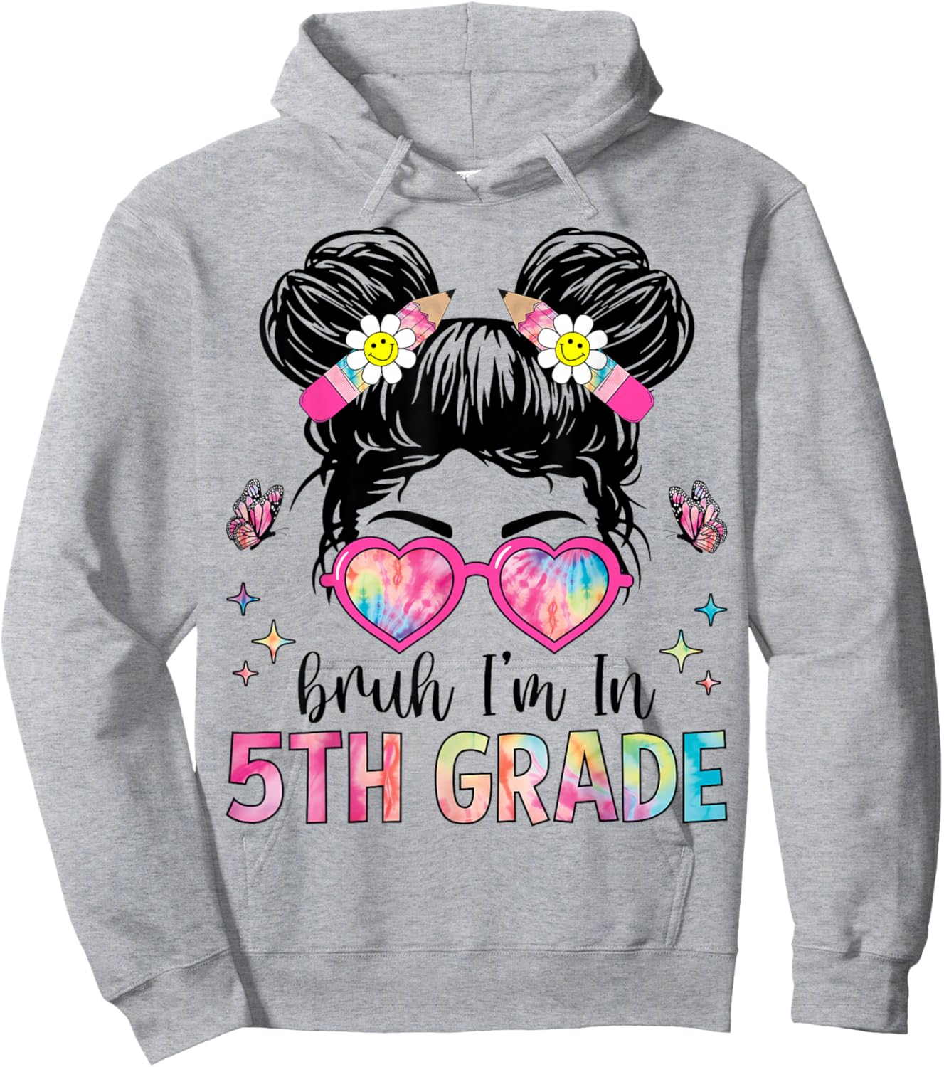 Bruh I'm In 5th Grade Messy Bun Back to School 5th Grade Hoodie - Hoodie | Ash