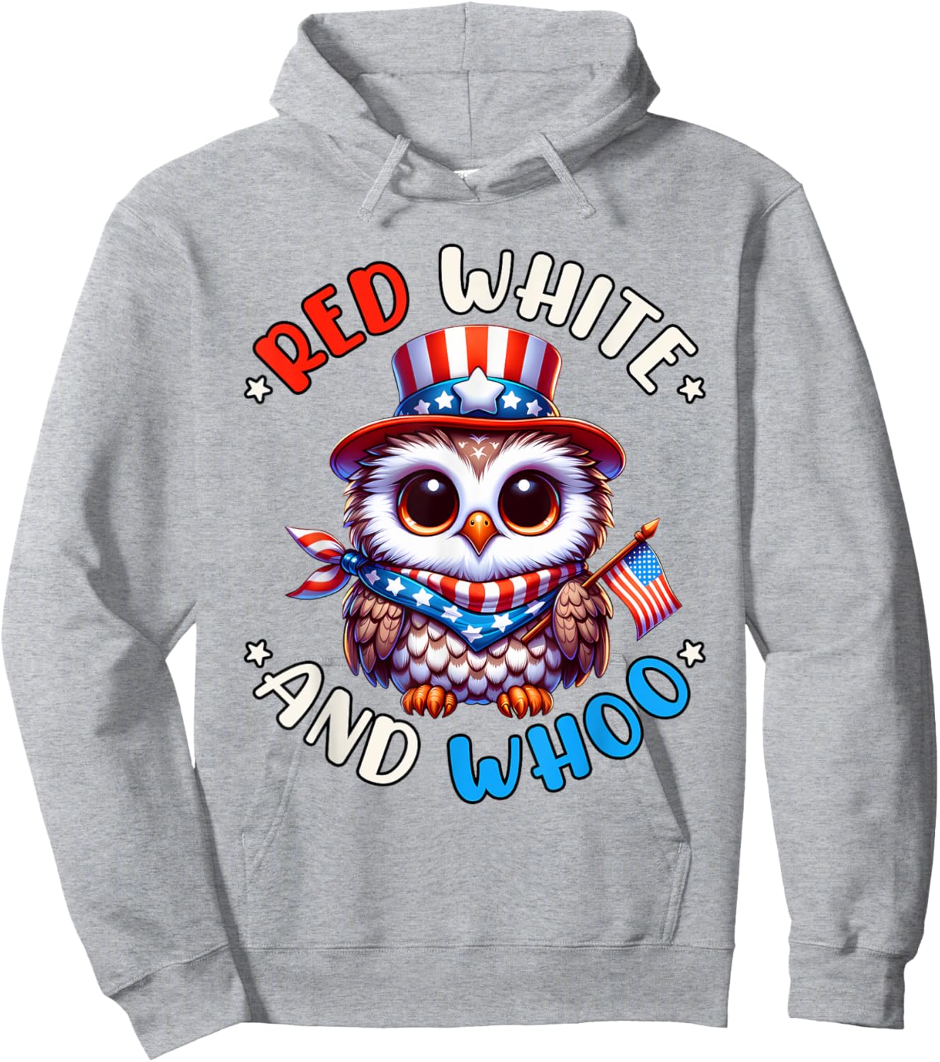 4th of July Owl Independence Day Red White and Whoo Hoodie - Hoodie | Ash