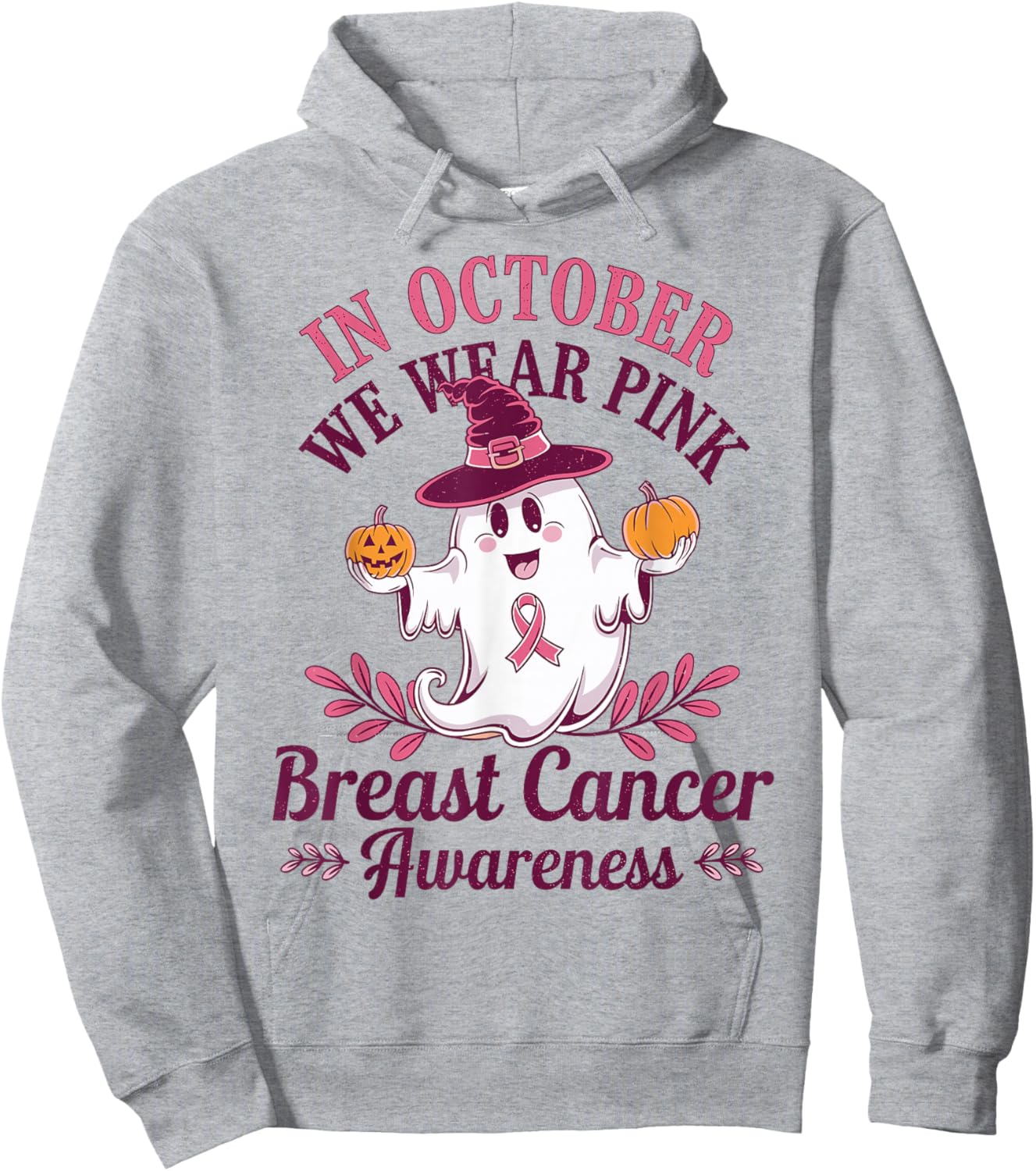 In October We Wear Pink Breast Cancer Awareness Pumpkins Hoodie - Hoodie | Ash