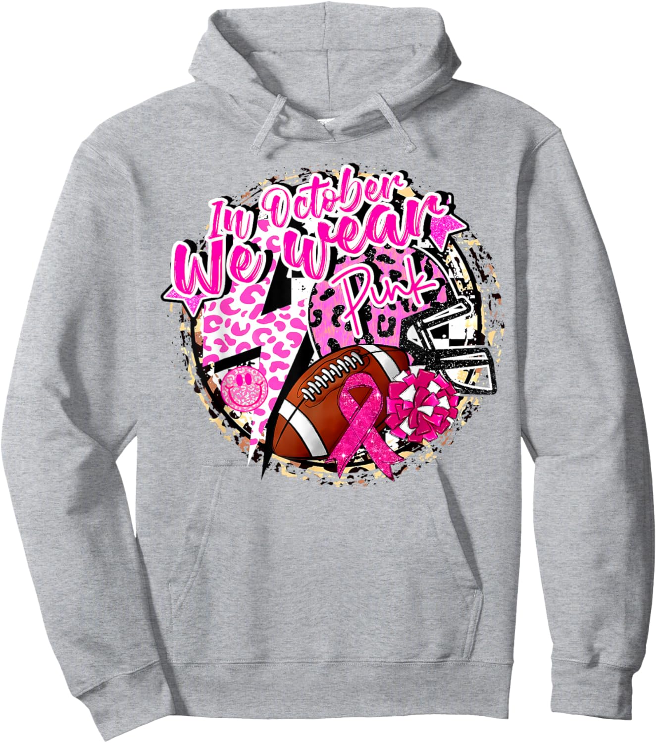 in October We Wear Pink Football Breast Cancer Cheer Mom Hoodie - Hoodie | Ash