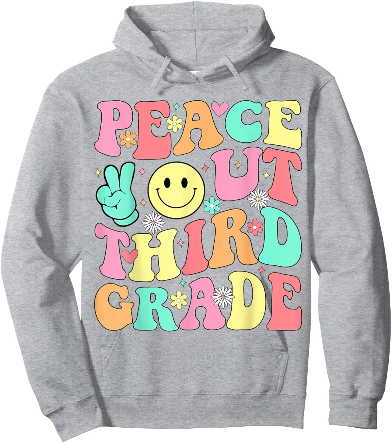 Peace Out Third Grade Groovy 3rd Grade Last Day of School Hoodie - Hoodie | Ash