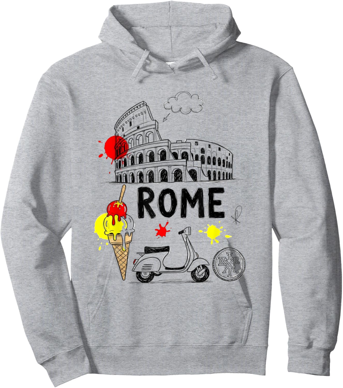 Rome Colisée Scooter Gelato Art Souvenir de Voyage pour Enfants Hoodie - Hoodie | Ash