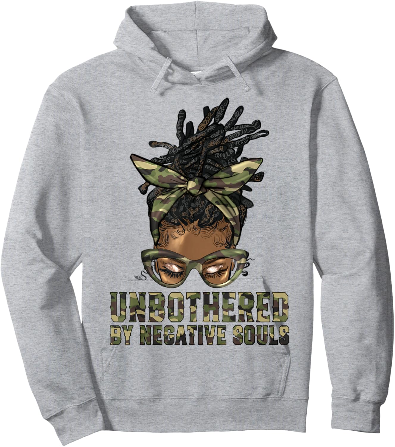 Loc'd Hair Messy Bun Black Woman Girl Camo Unbothered Hoodie - Hoodie | Ash