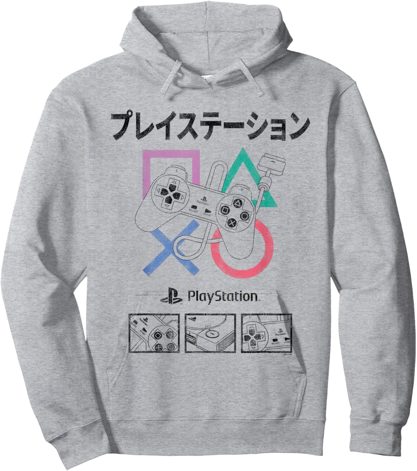PlayStation Controller Detail Grid Kanji Logo Video Game Hoodie - Hoodie | Ash