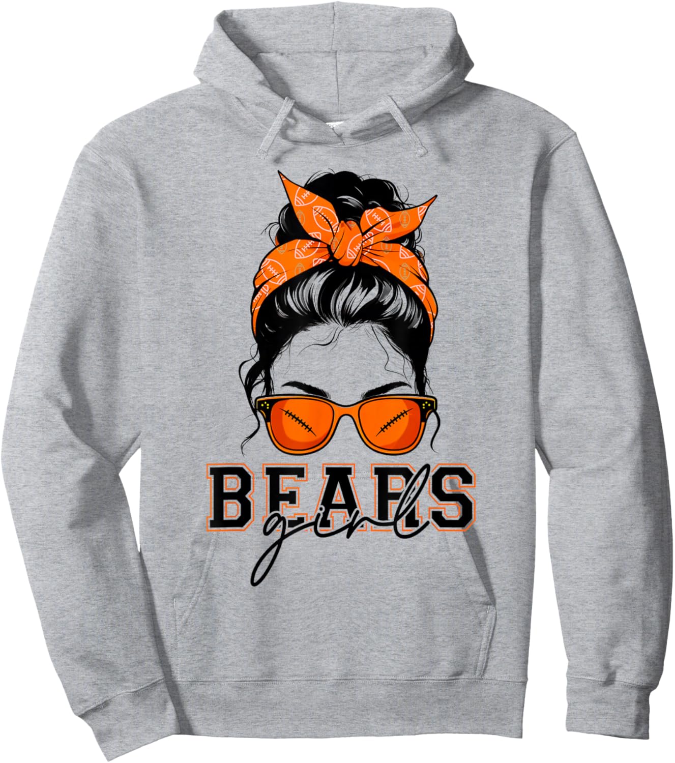 Bears Girl Messy Bun Sports Fan Team Athletic Spirit Hoodie - Hoodie | Ash