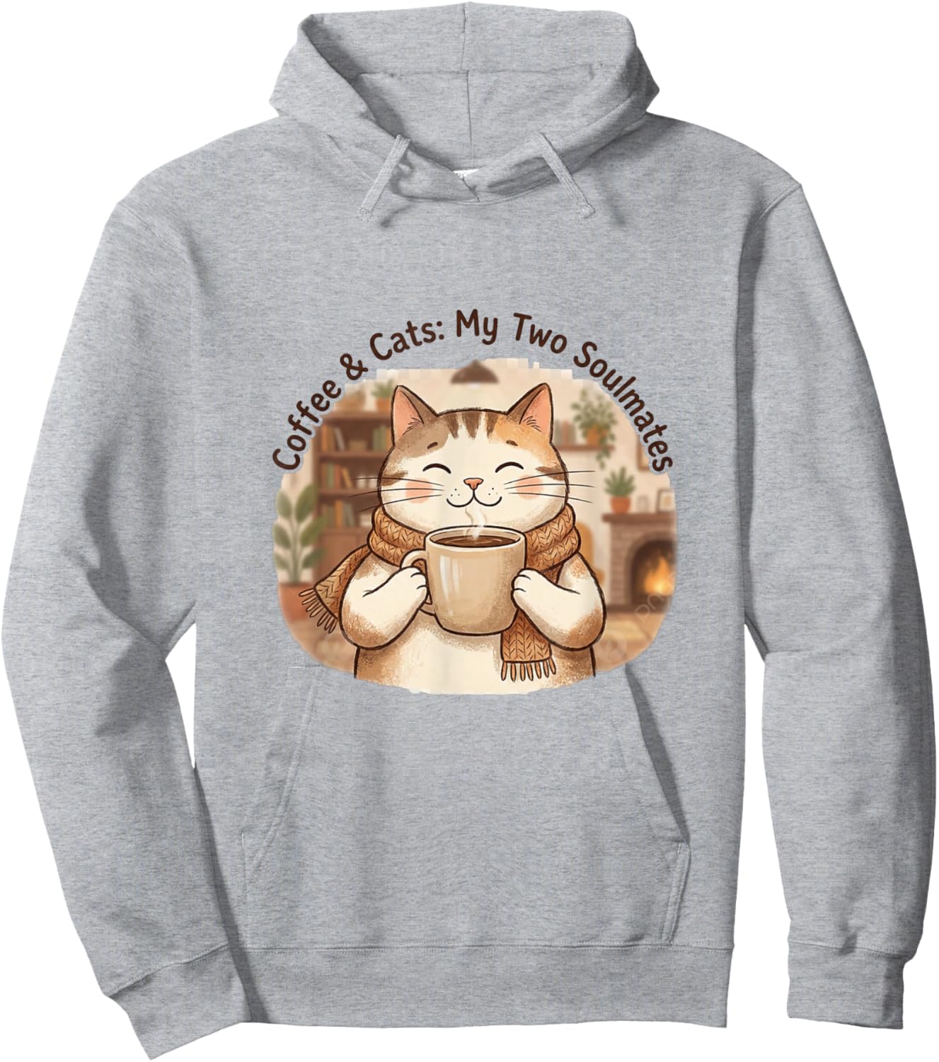 Coffee & Cats Soulmates Kawaii Cat Mug Design Hoodie - Hoodie | Ash