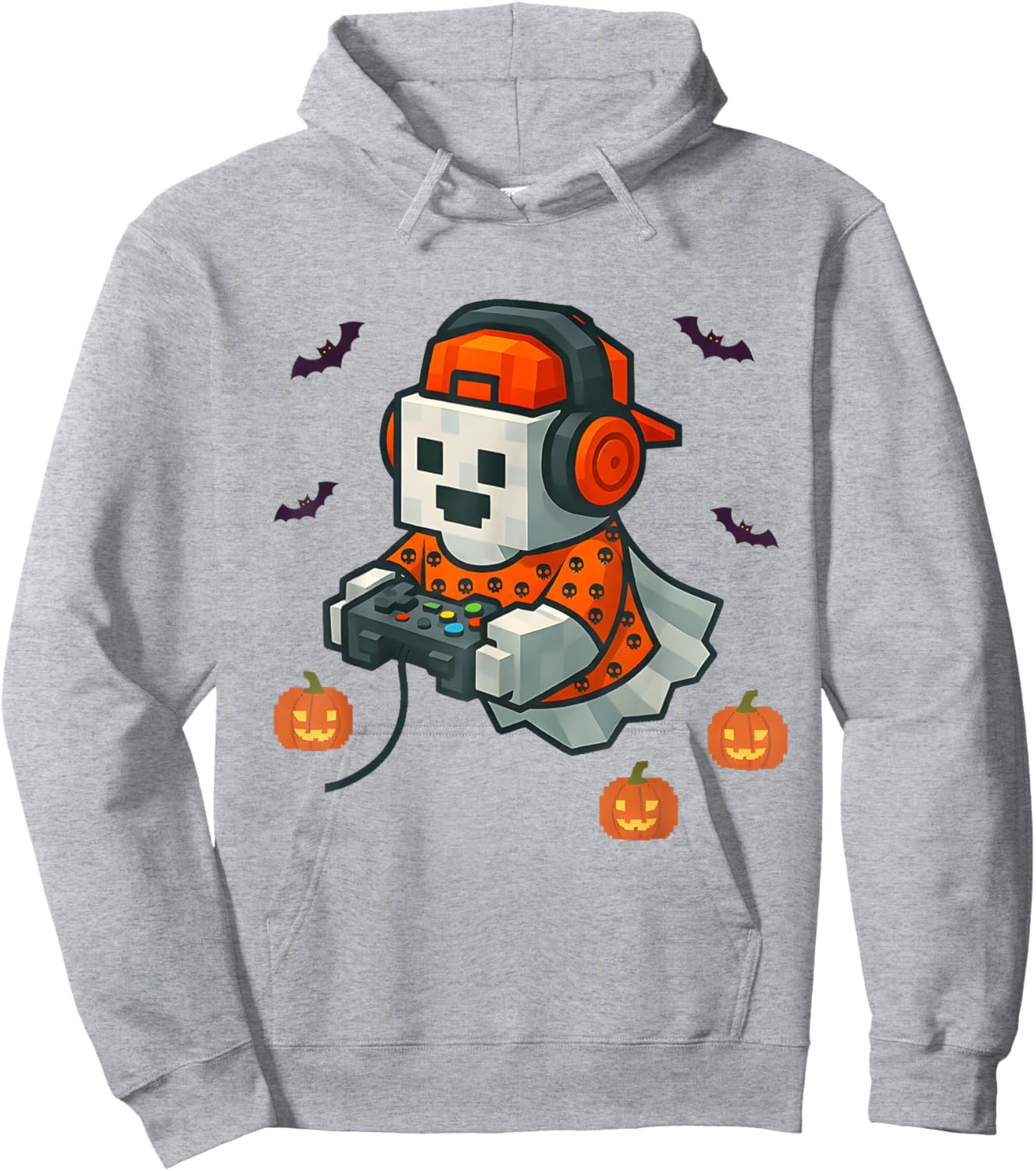 Halloween Ghost Gamer Spooky Pixelated Ghost with Controller Hoodie - Hoodie | Ash