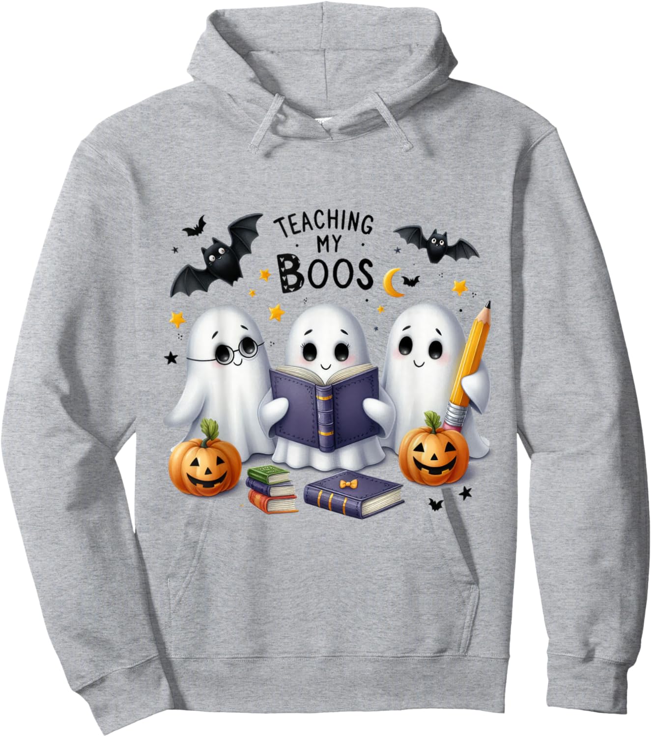 Teaching My Boos Halloween Ghost Party Costume Women Teacher Hoodie - Hoodie | Ash