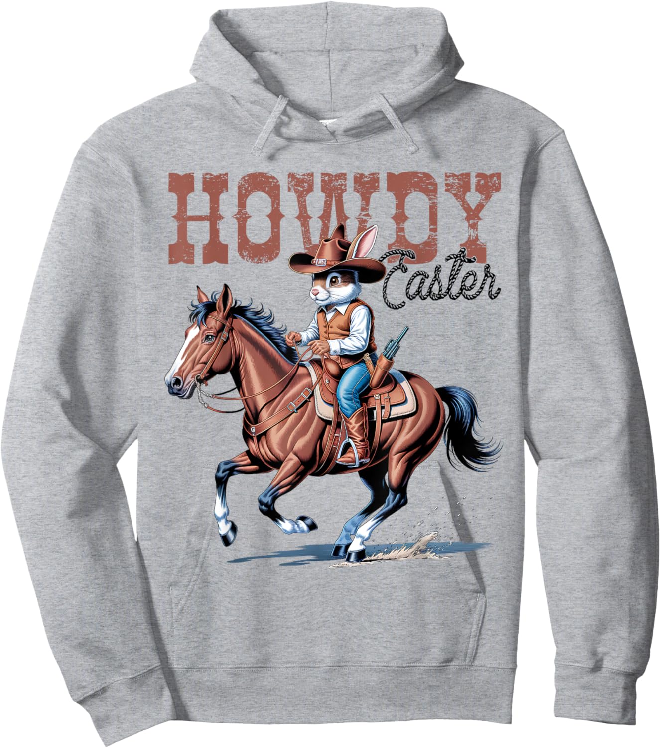 Howdy Easter Funny Cowboy Bunny Happy Easter Western Boy Kid Hoodie - Hoodie | Ash