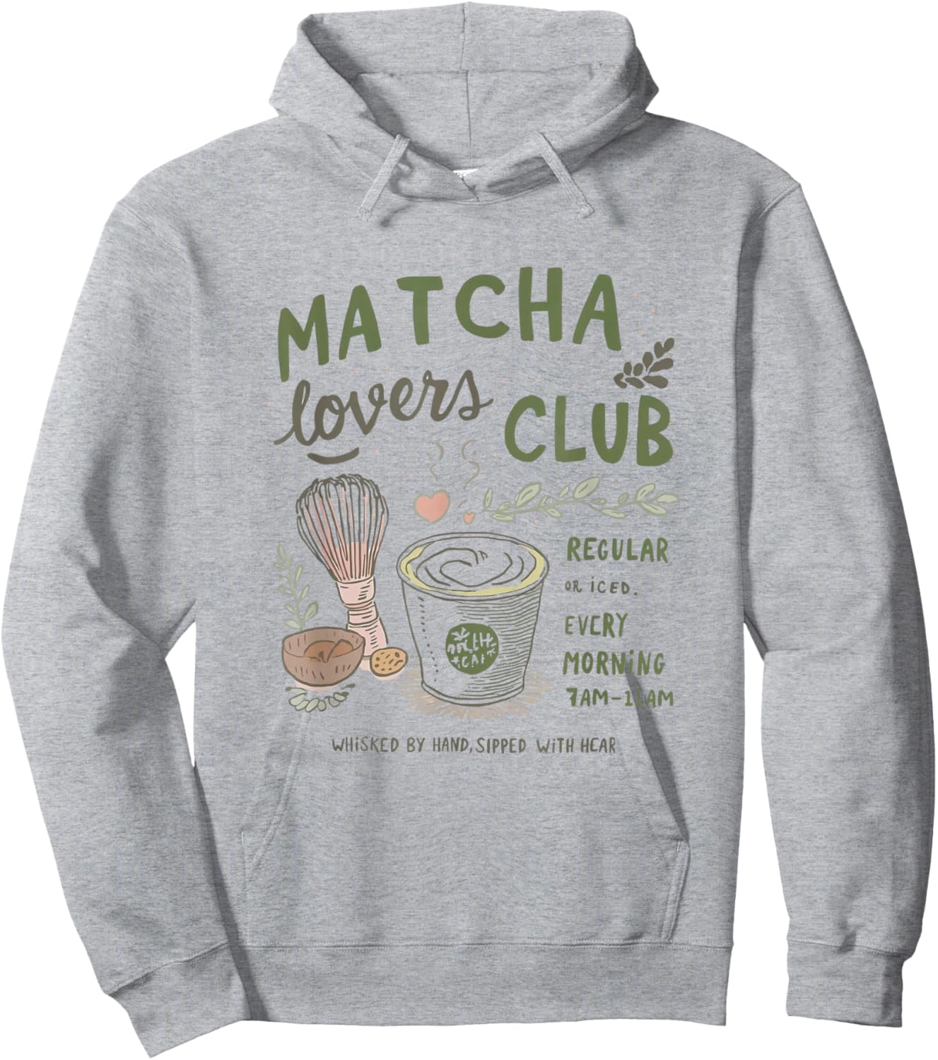 Matcha Lovers Club, Cute Matcha Latte & Whisk for Tea Fans Hoodie - Hoodie | Ash