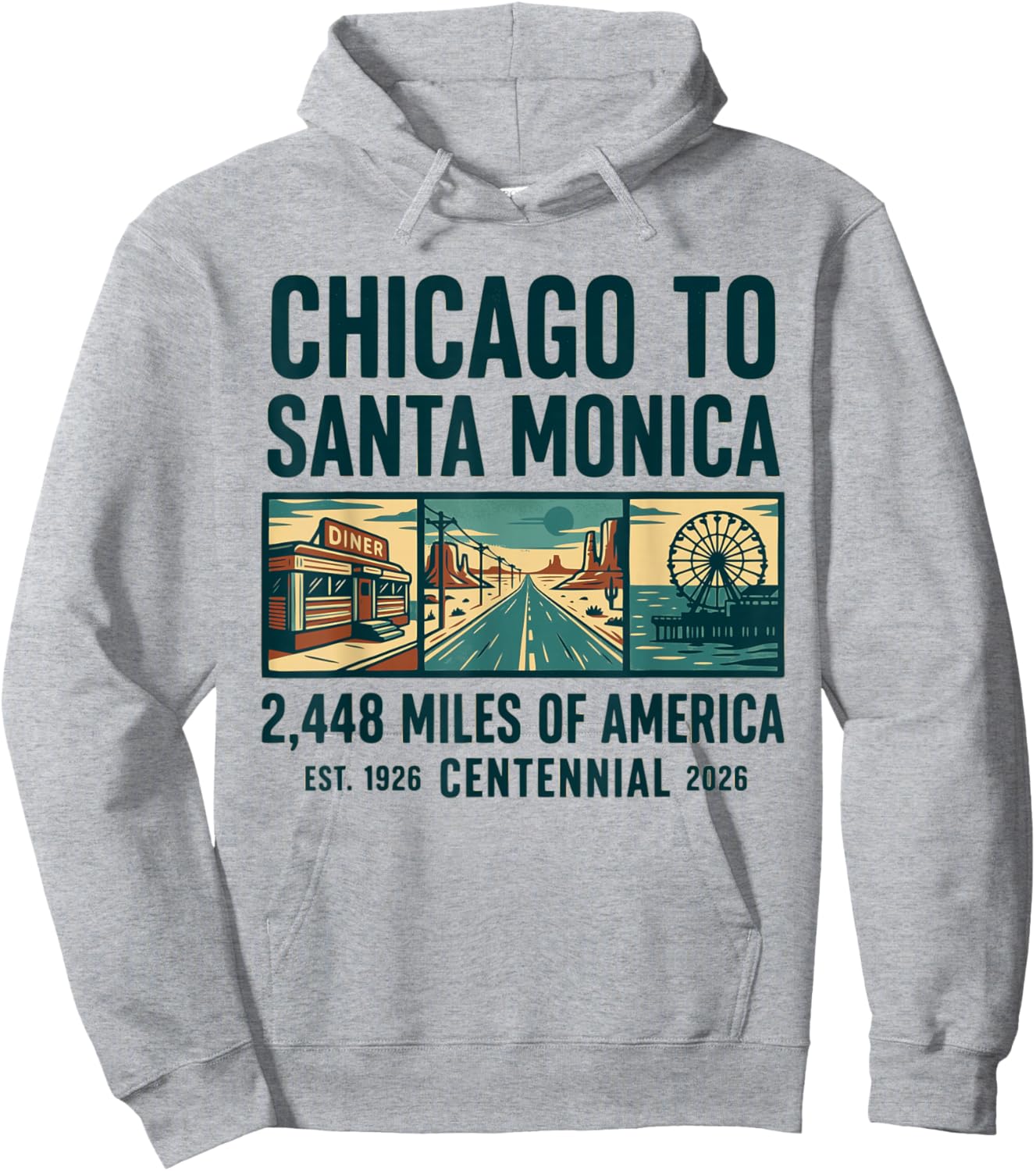Route 66 Chicago to Santa Monica - America Vintage Road Trip Hoodie - Hoodie | Ash