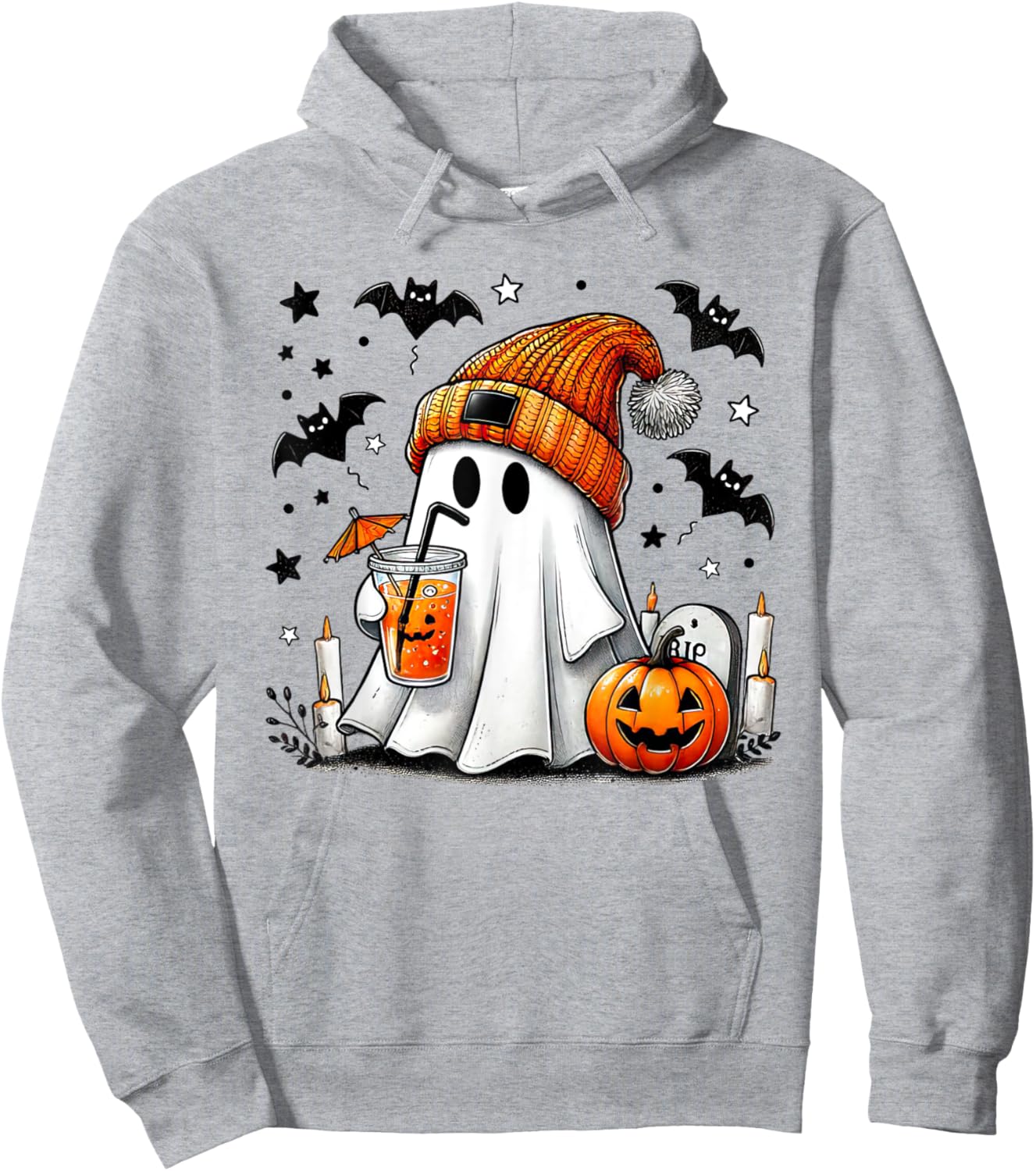 Cute Ghost Drinking Coffee Halloween Ghost Coffee Hoodie - Hoodie | Ash