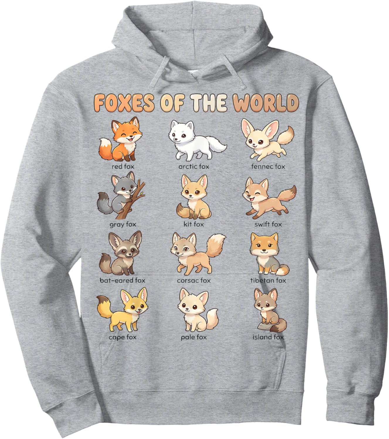 Foxes of the World Names Chart for Kids Cute Fox Species Hoodie - Hoodie | Ash