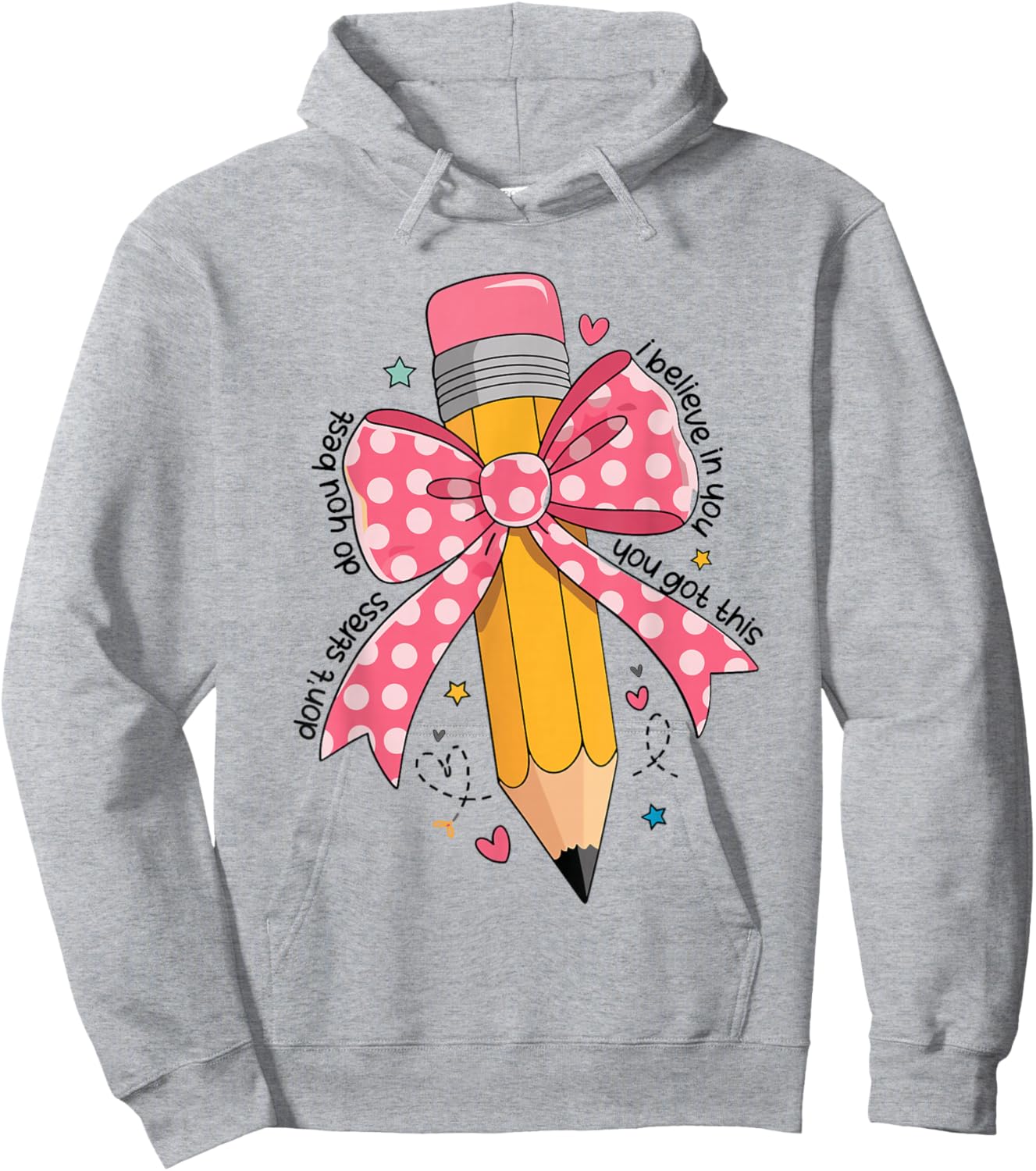 Pencil Coquette Bow Test Day Teacher Motivational Testing Hoodie - Hoodie | Ash
