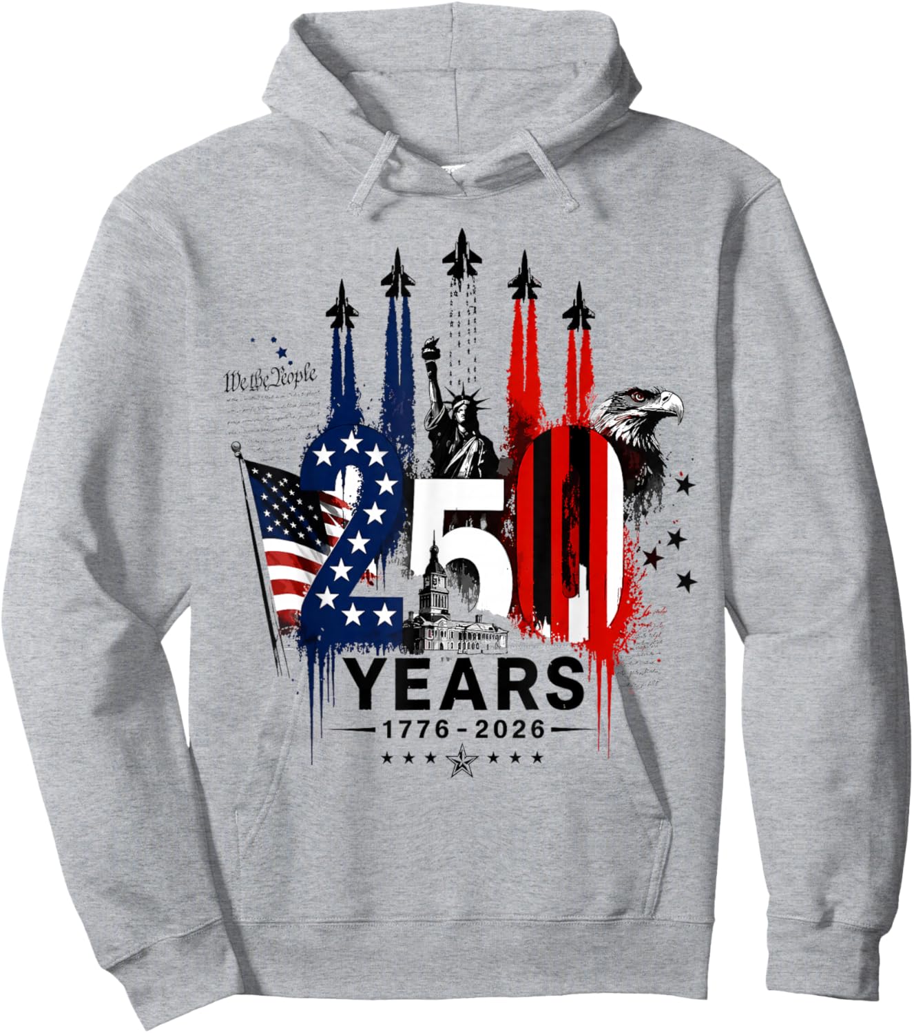 American 1776-2026 Air Force 4th of July 250 Years Freedom Hoodie - Hoodie | Ash