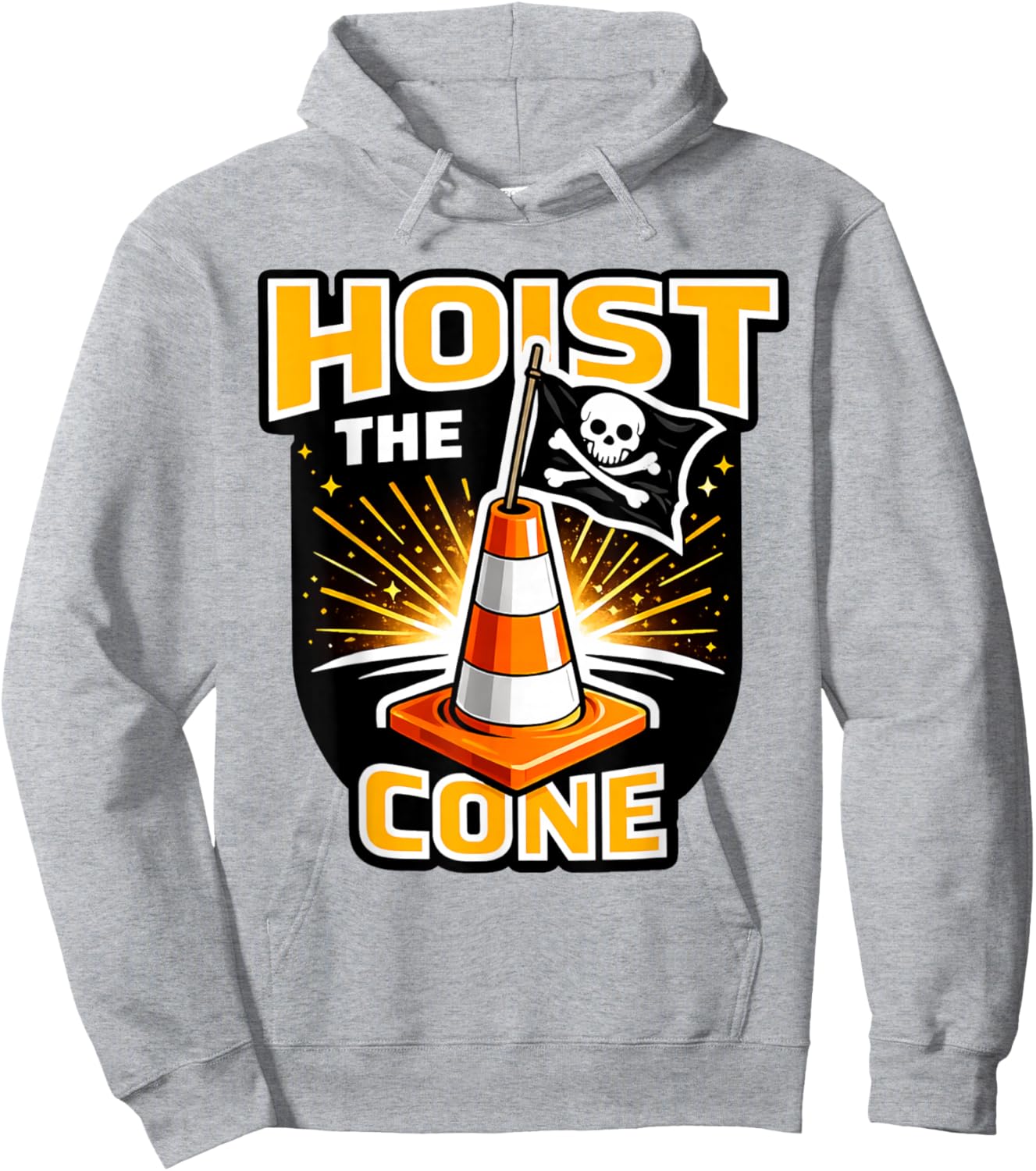 Hoist The Cone Funny Pirate Traffic Cone Graphic Hoodie - Hoodie | Ash