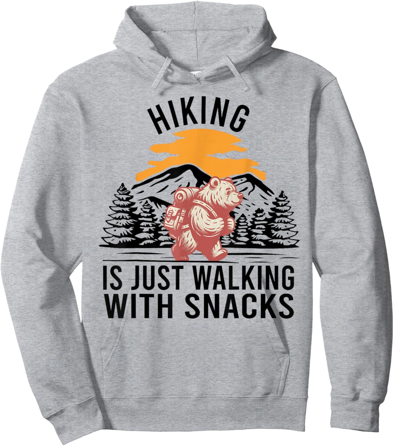 Hiking is Just Walking With Snacks Funny Bear Hiking Retro Hoodie - Hoodie | Ash