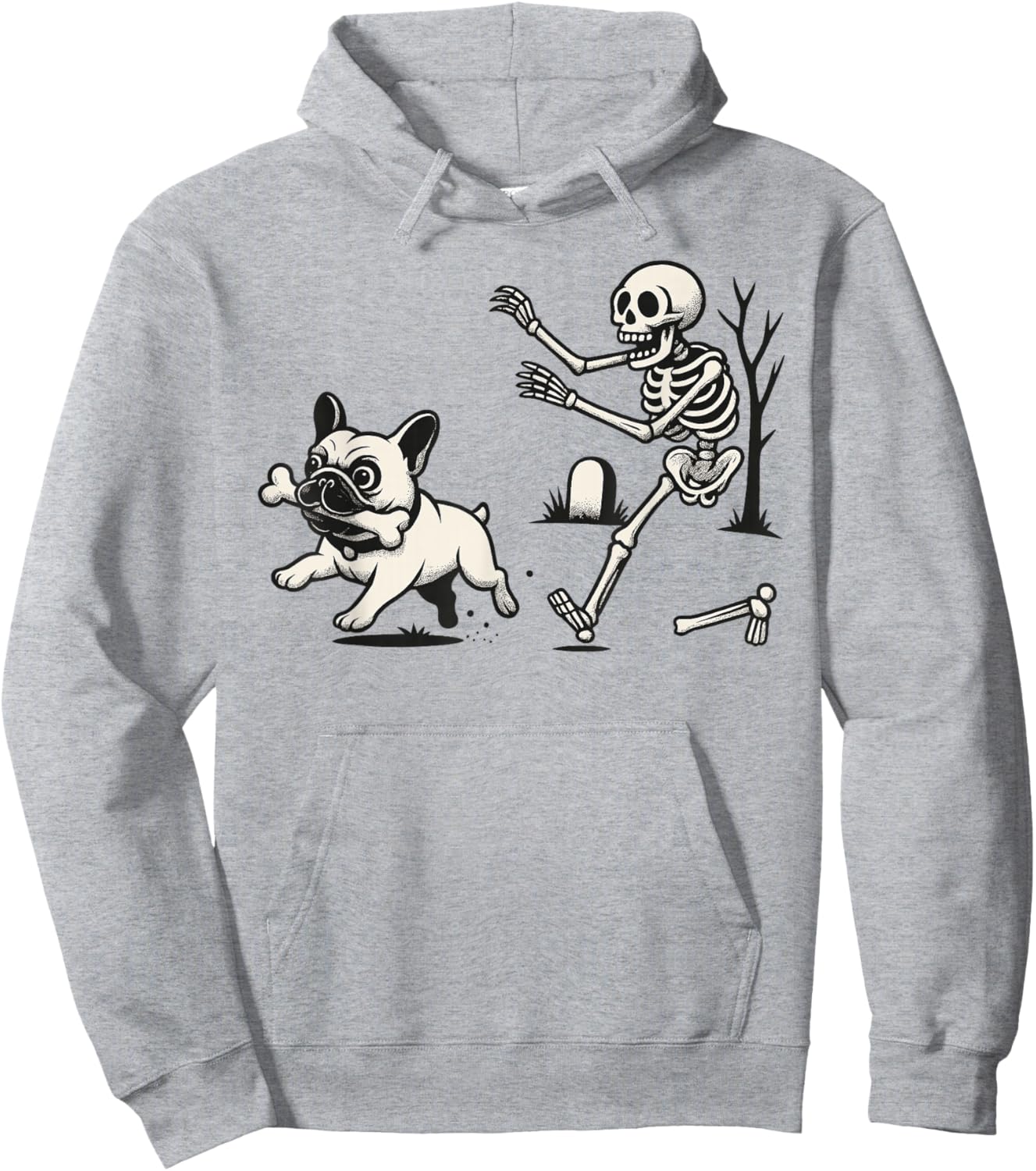 Halloween French Bulldog Skeleton Spooky Humor Funny Dog Hoodie - Hoodie | Ash