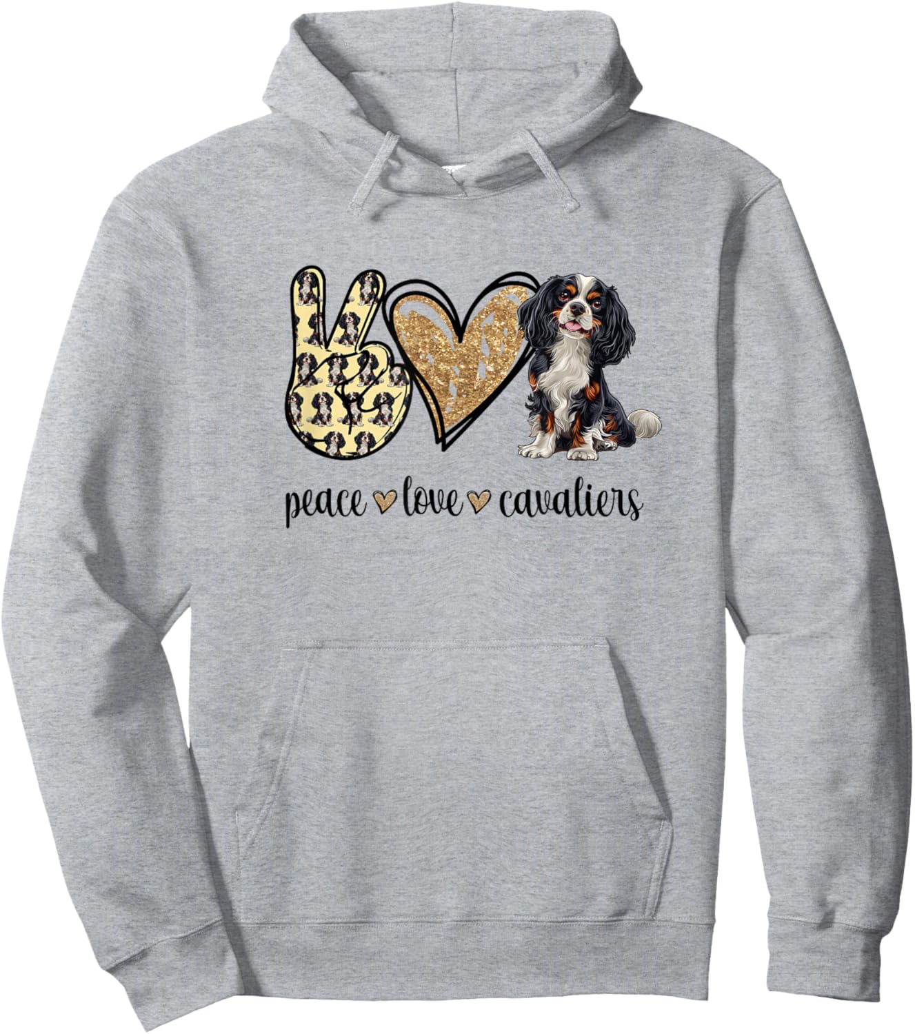 Cute Funny Tri Peace Love Tricolor Cavalier Lover Hoodie - Hoodie | Ash