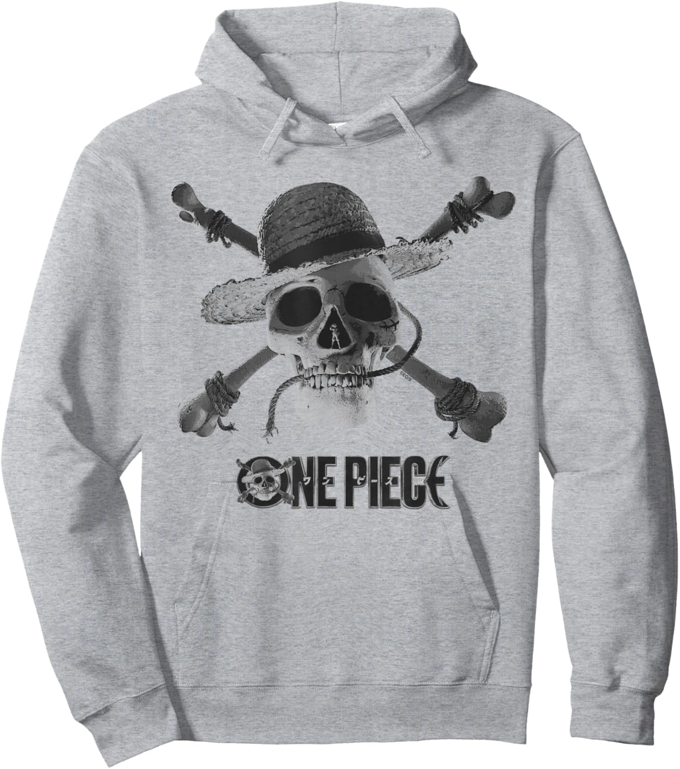 One Piece Mono Skull & Logo Hoodie - Hoodie | Ash