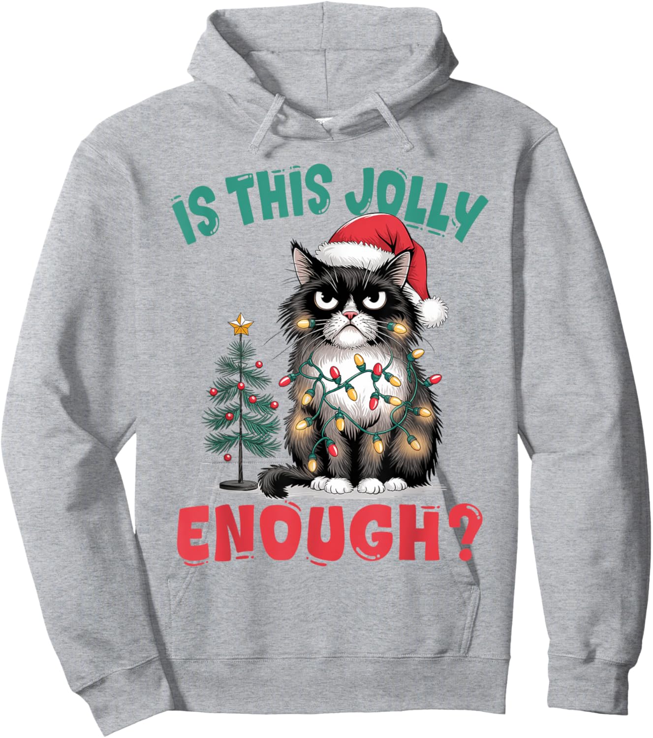 Funny Cat Christmas Tree Is This Jolly Enough Xmas Cat Lover Men Women Kids Hoodie - Hoodie | Ash