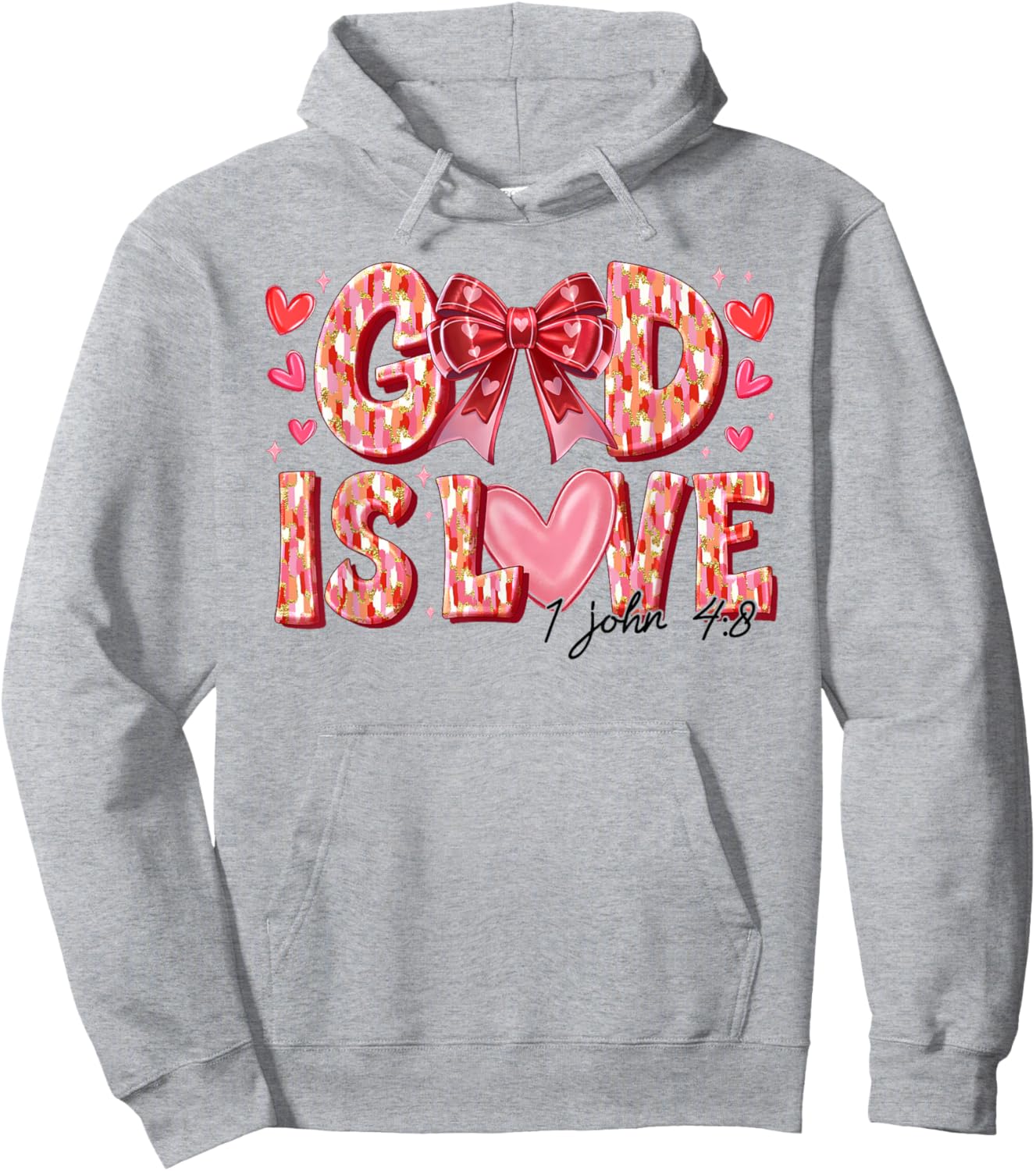 Valentine Coquette Bow God Is Love Valentines Day Christian Hoodie - Hoodie | Ash