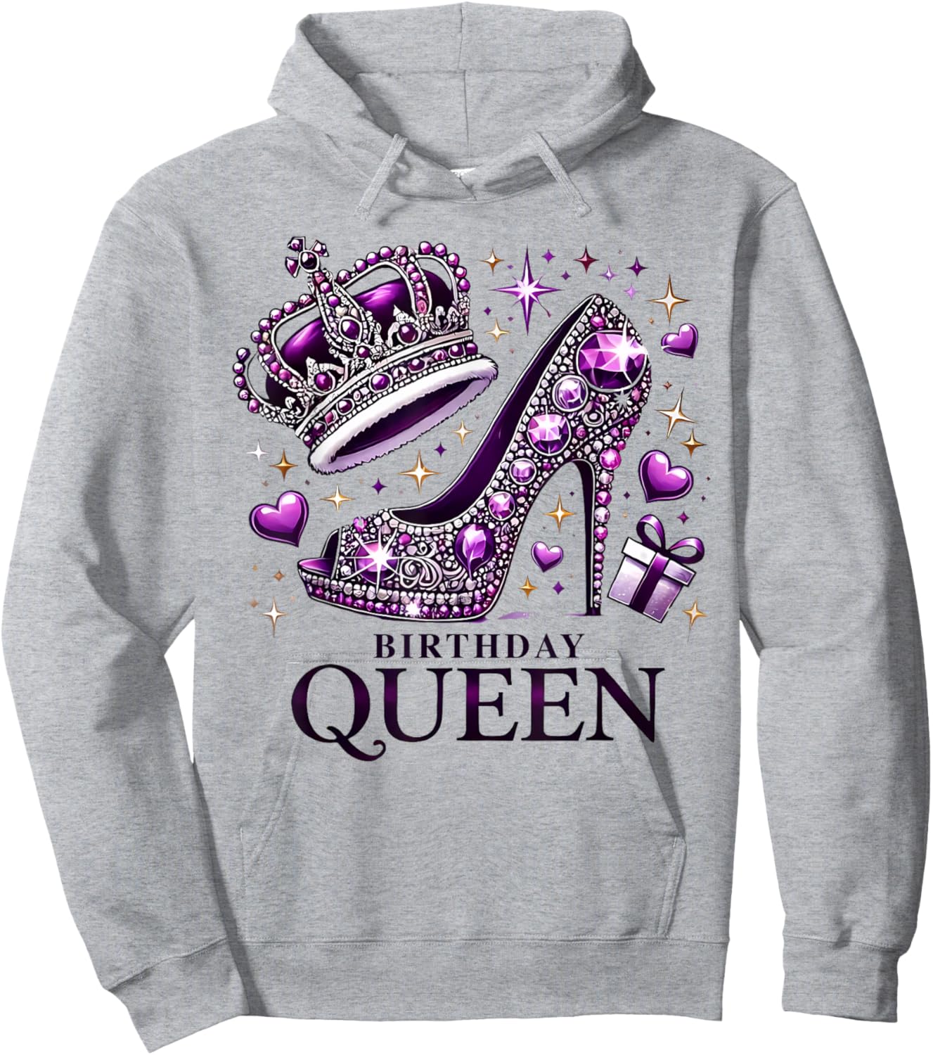Birthday Queen Crown High Heel Women Girls Birthday Squad Hoodie - Hoodie | Ash