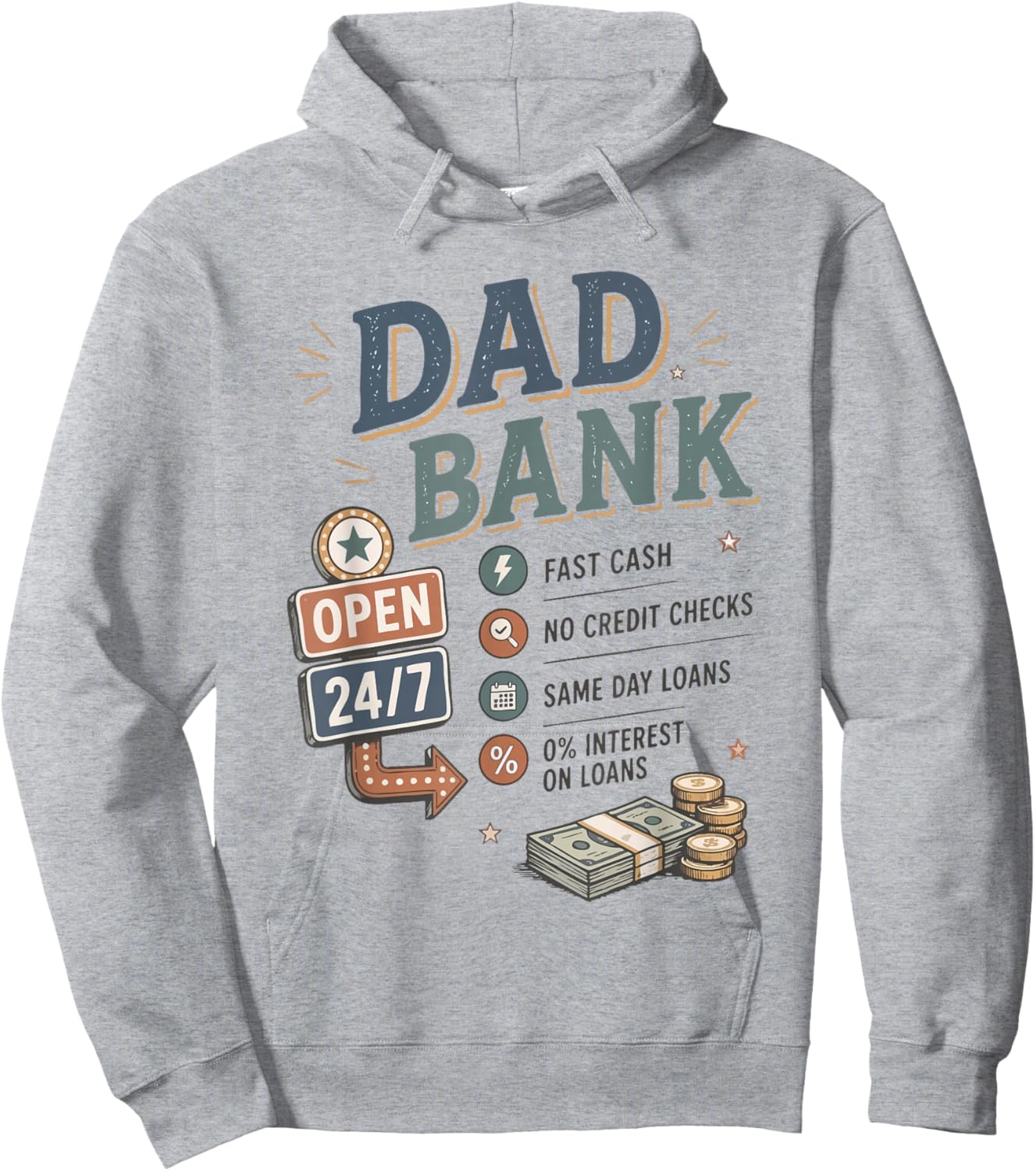 Vintage Retro Dad Bank Fathers Day Funny Bank of Dad Life Hoodie - Hoodie | Ash