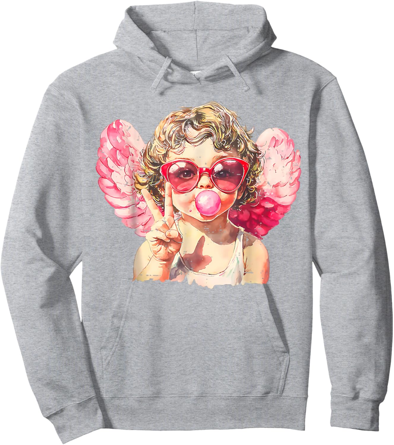 Cute Cupid Sunglasses Blowing Bubble Valentines Day Retro Hoodie - Hoodie | Ash