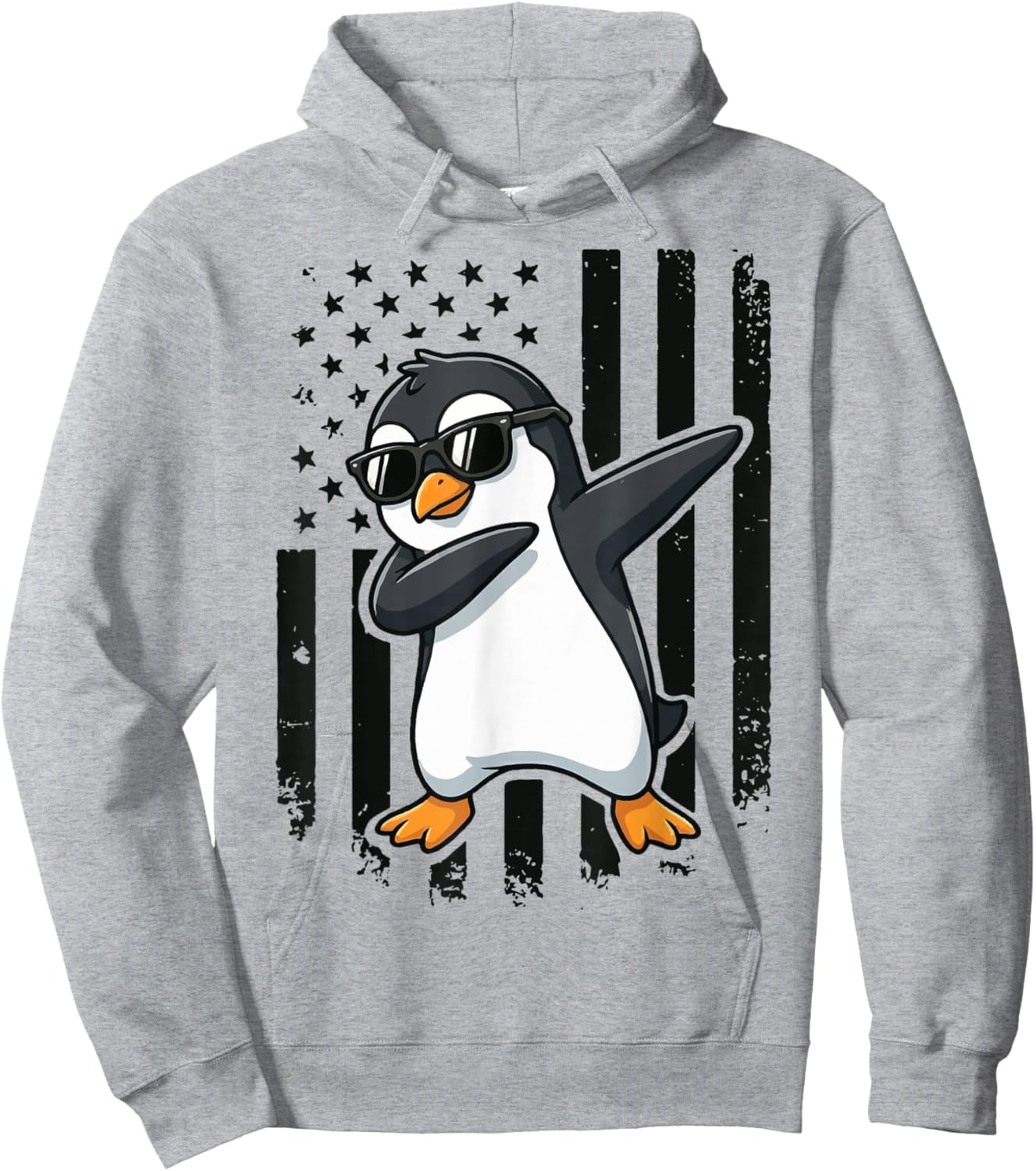 Penguin Dabbing USA Flag 4th of July Hoodie - Hoodie | Ash