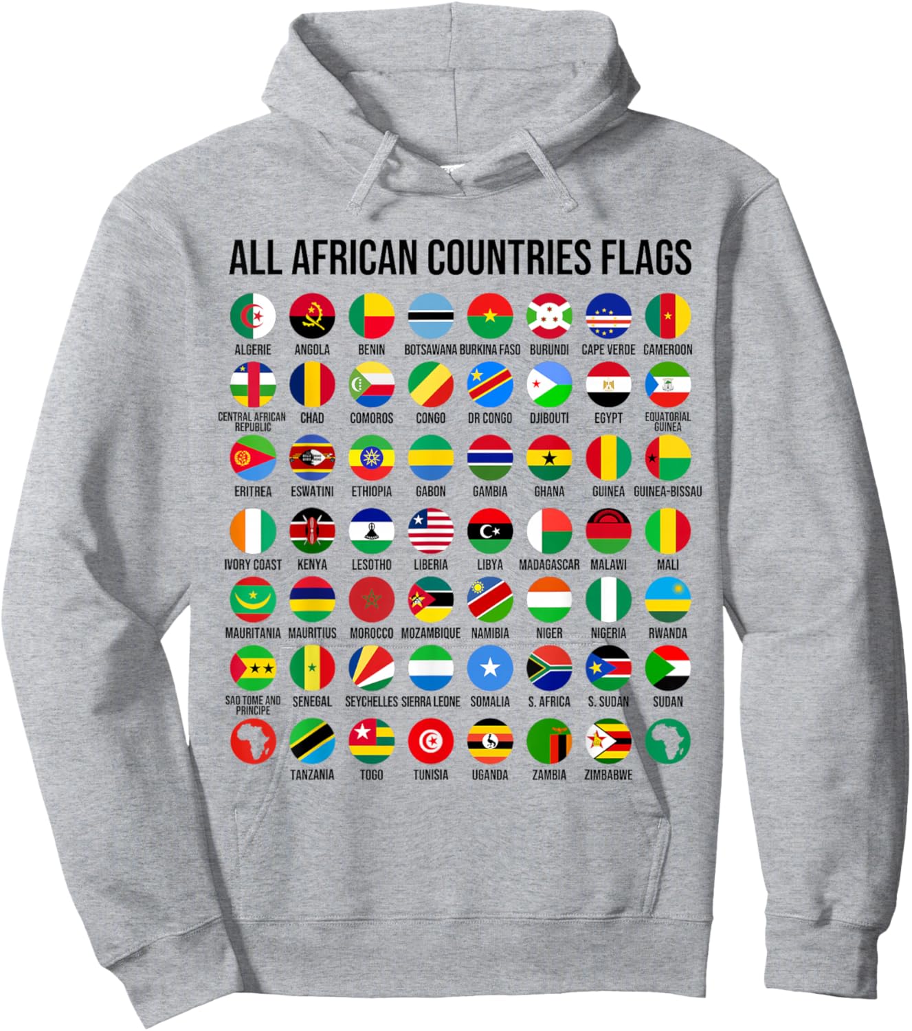 Flags of the Countries of Africa 54 Flag African Geography Hoodie - Hoodie | Ash