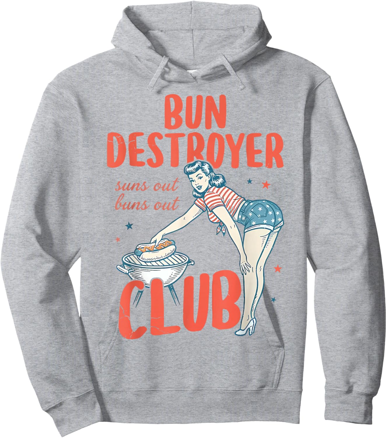 Retro Bun Destroyer Hot Dog Handlers Club 4th of July Couple Hoodie - Hoodie | Ash