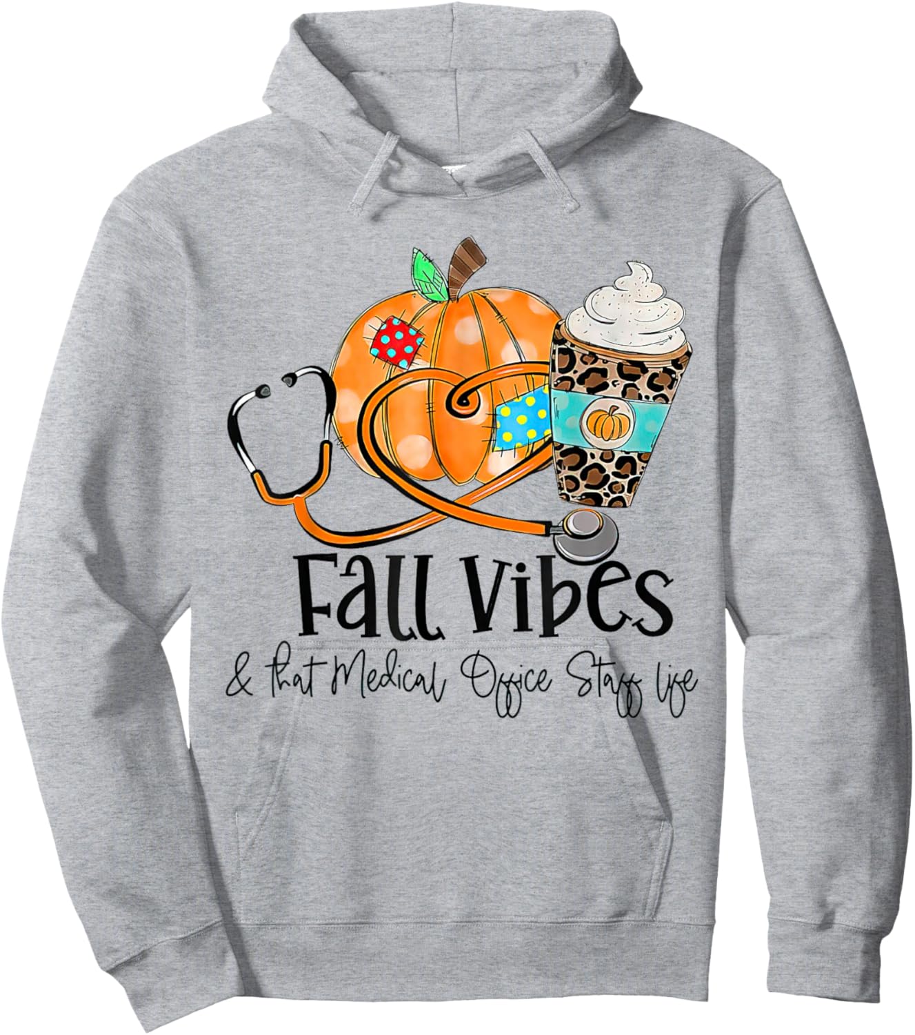 Fall Vibes And Medical Office Staff Life Pumpkin Leopard Hoodie - Hoodie | Ash