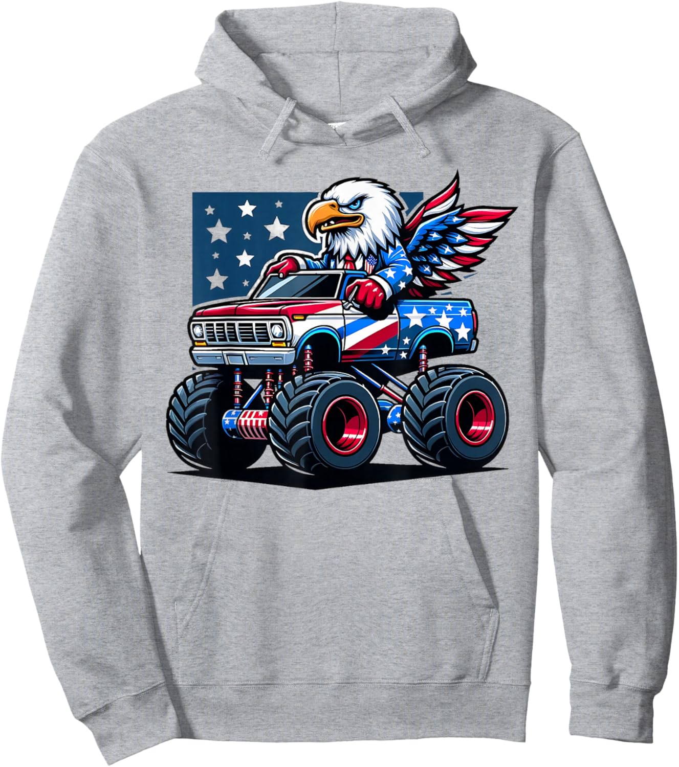 4th of July Shirts Boys Kids American Flag Truck Eagle USA Hoodie - Hoodie | Ash