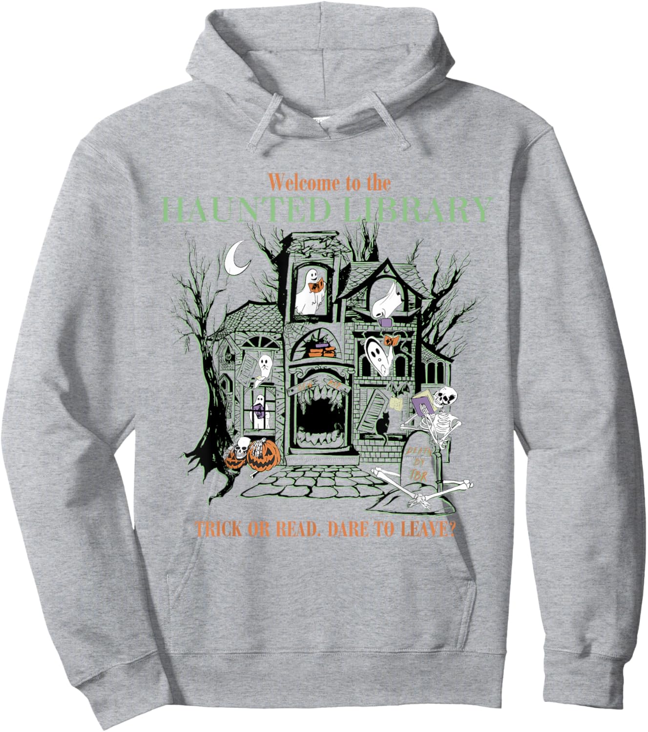 Retro Welcome To The Haunted Library Book Lovers Halloween Hoodie - Hoodie | Ash