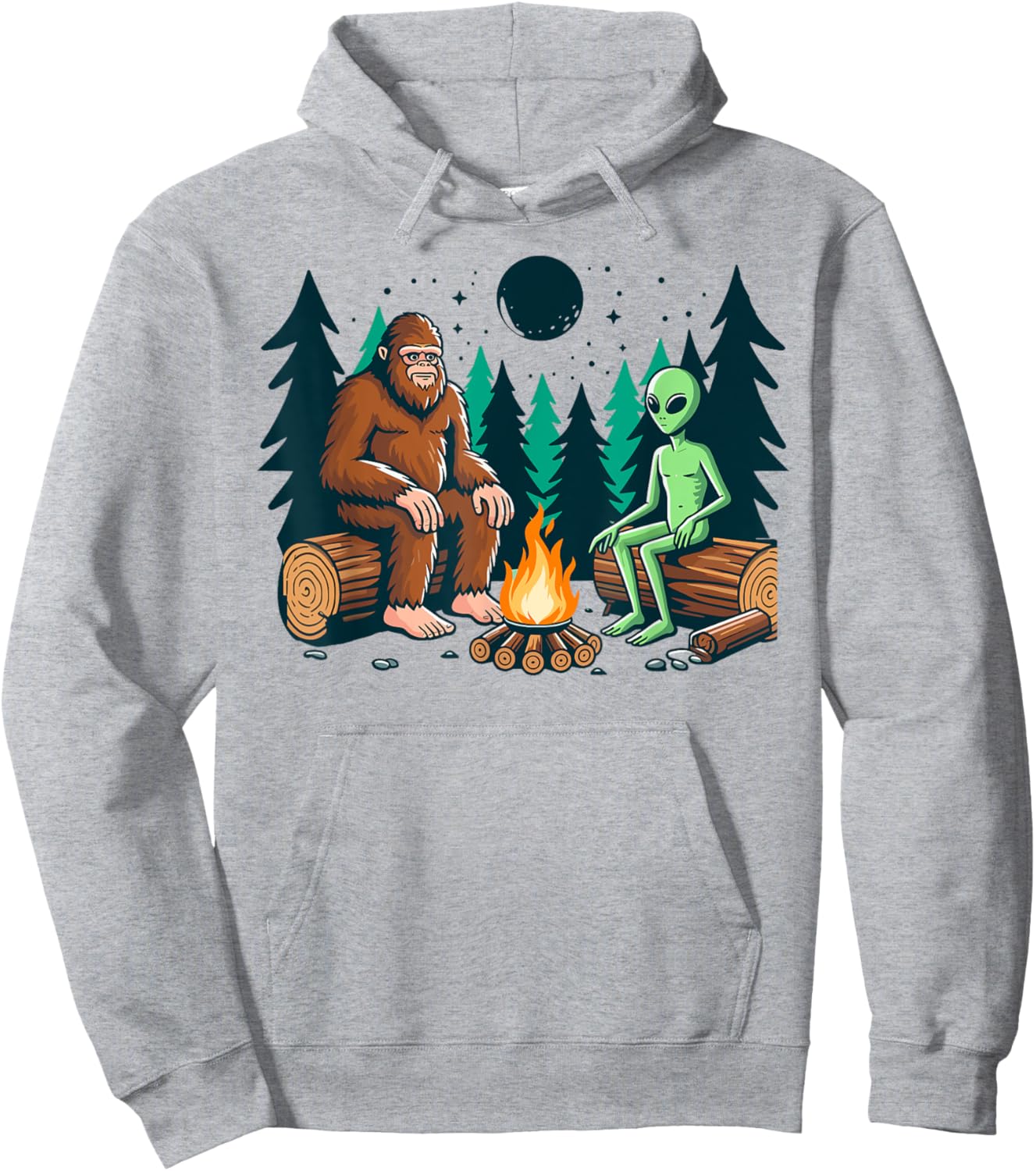 Bigfoot and alien camping sasquatch camp fire Hoodie - Hoodie | Ash