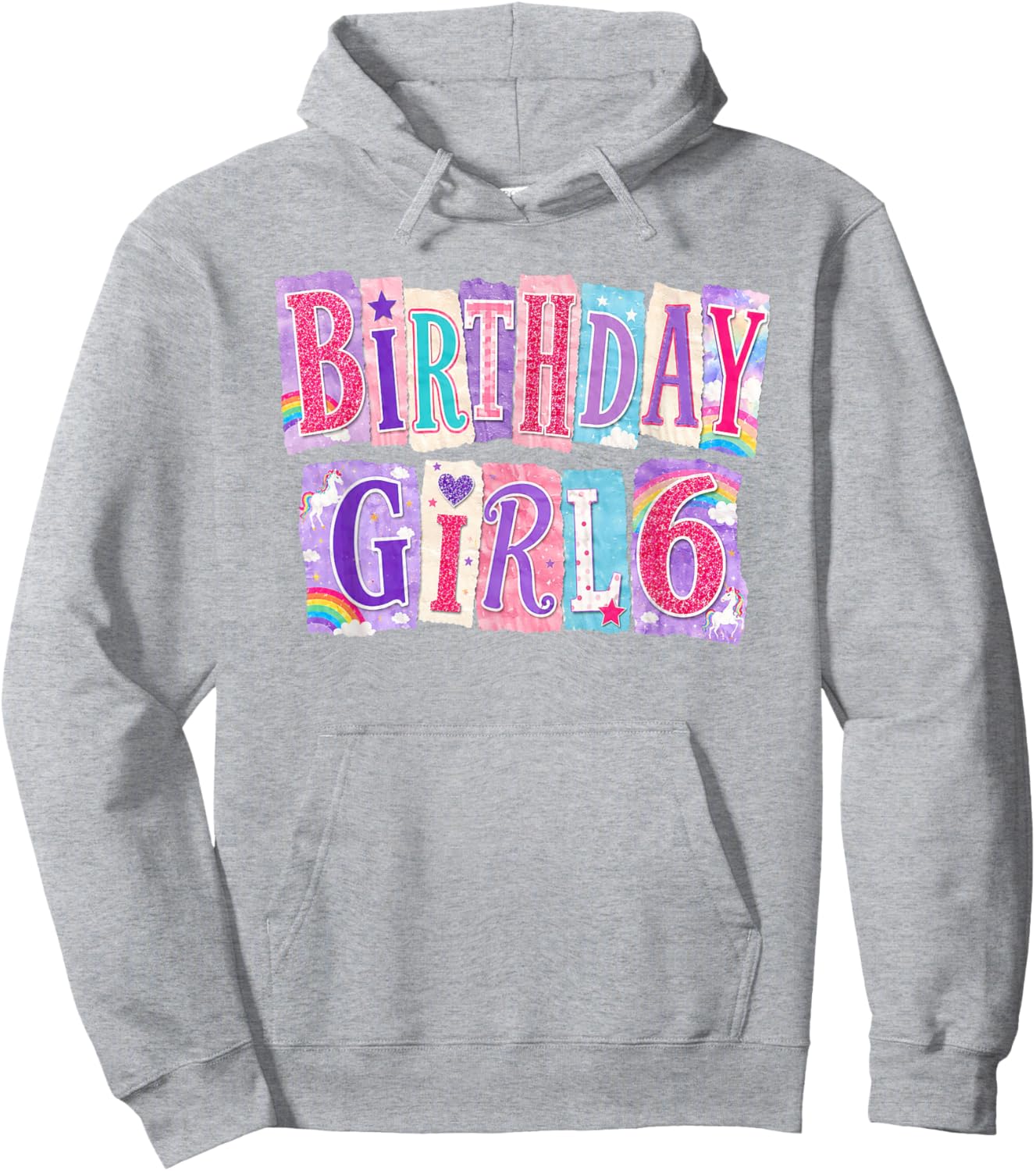 Cute Rainbow Pastel Magical Unicorn Party Birthday Girl 6th Hoodie - Hoodie | Ash