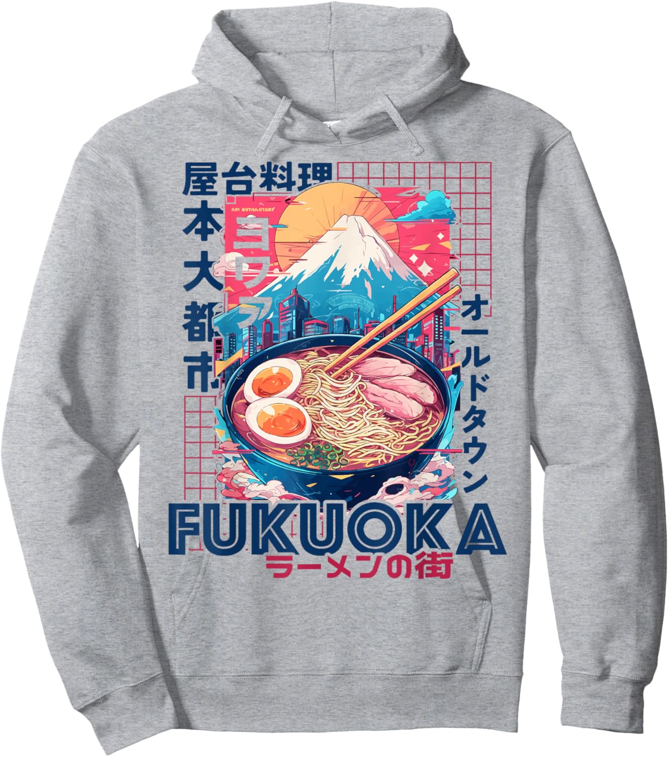 Fukuoka City 80s Synthwave Ramen Bowl of Japan Hoodie - Hoodie | Ash