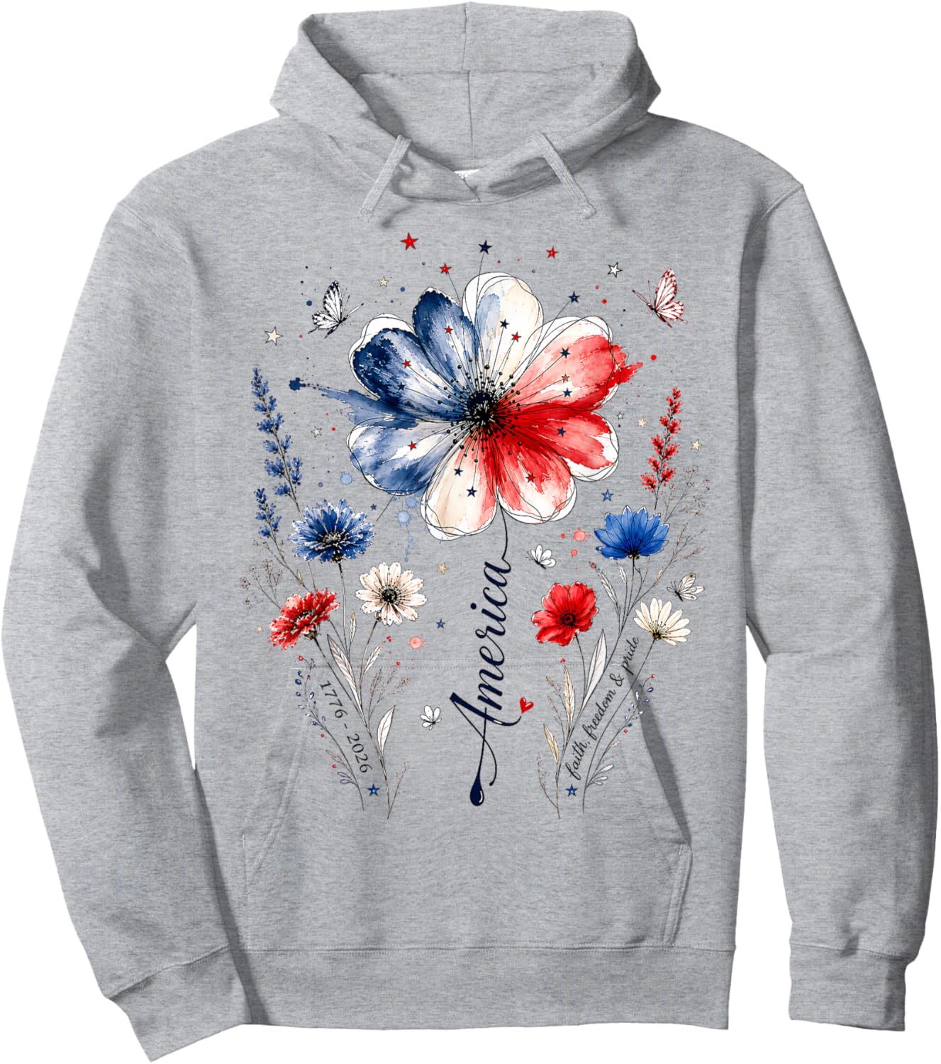 250th Anniversary USA Women Patriotic 4th of July Floral Hoodie - Hoodie | Ash