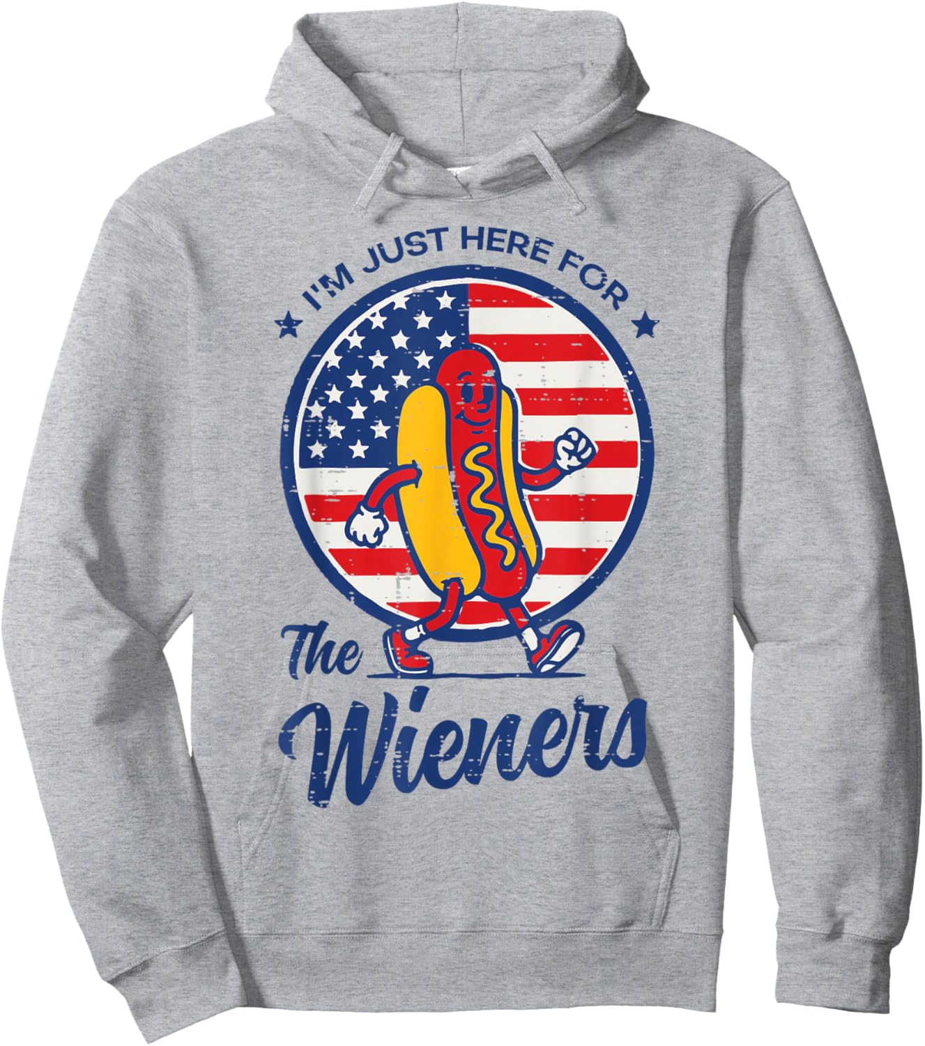 Here for Wieners Hotdog US Flag 4th of July Men Women Kids Hoodie - Hoodie | Ash