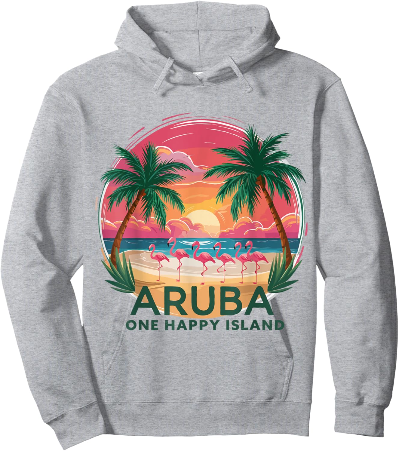 Aruba's One Happy Island beautiful sunset beach Flamingo Hoodie - Hoodie | Ash
